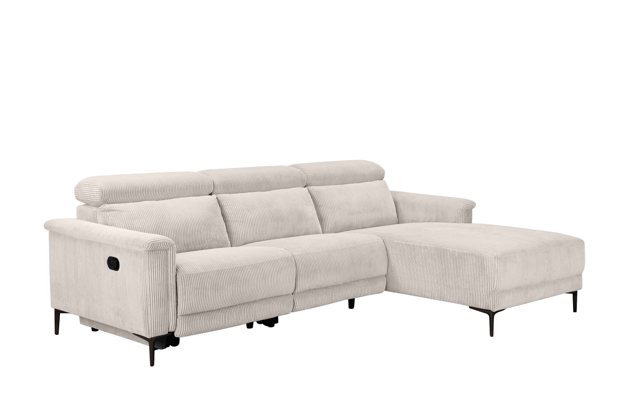 Places of Style Ecksofa »Lund in Cord, L-Form, 261 cm, manuelle und elektr. Relaxfunktion,«, USB-A und Kopfteilverstellung