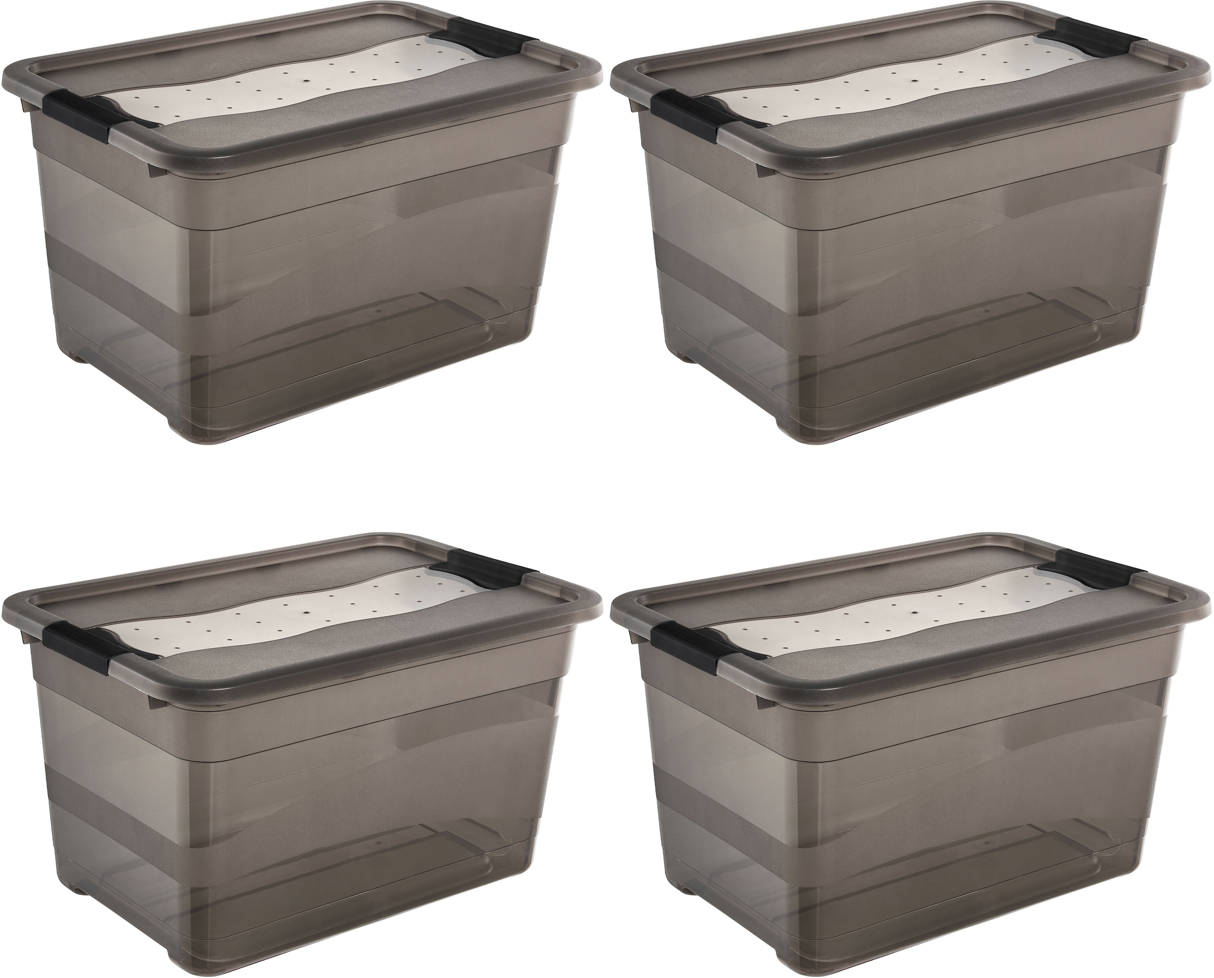 keeeper Aufbewahrungsbox »Cornelia, 4er Set,  52 L, 59,5 x 39,5 x 34 cm« durch Clips verschließbar, Griffe am Boden