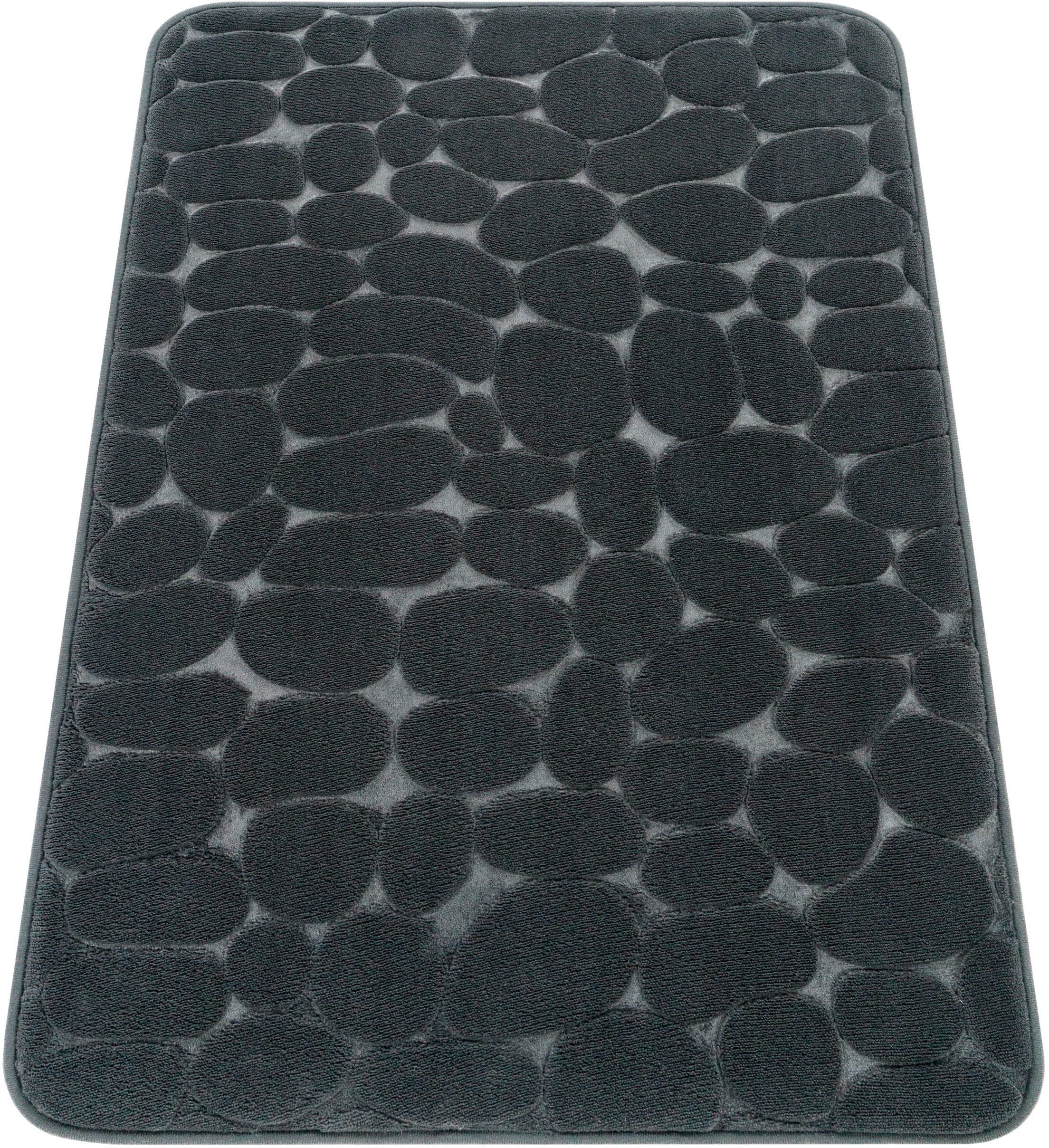 Paco Home Badematte »Corby 256«, Höhe 13 mm, fußbodenheizungsgeeignet, Badteppich, Uni Farben, Motiv Steine, Hoch-Tief Effekt
