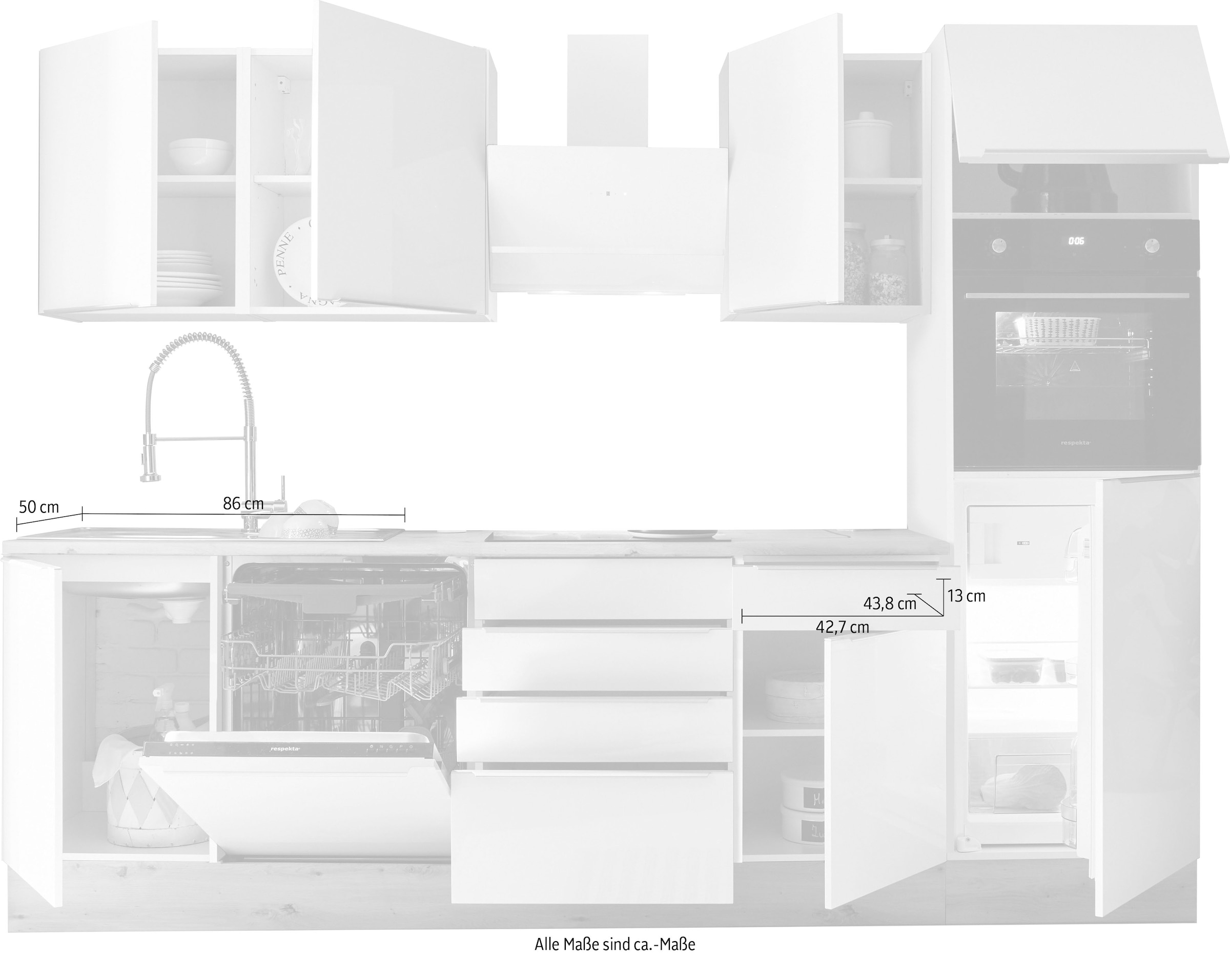 RESPEKTA »Safado Close auf Marleen«, Breite kaufen cm der Ausstattung Küchenzeile Raten 280 Soft wie aus Serie hochwertige Funktion,