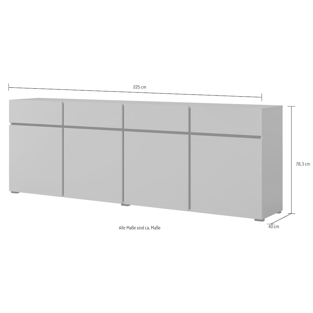 INOSIGN Sideboard »Cross,Breite 225 cm, moderne grifflose Kommode,4 Türen/4 Schubkästen«, Schubladenschrank mit viel Stauraum, Einlegeböden verstellbar