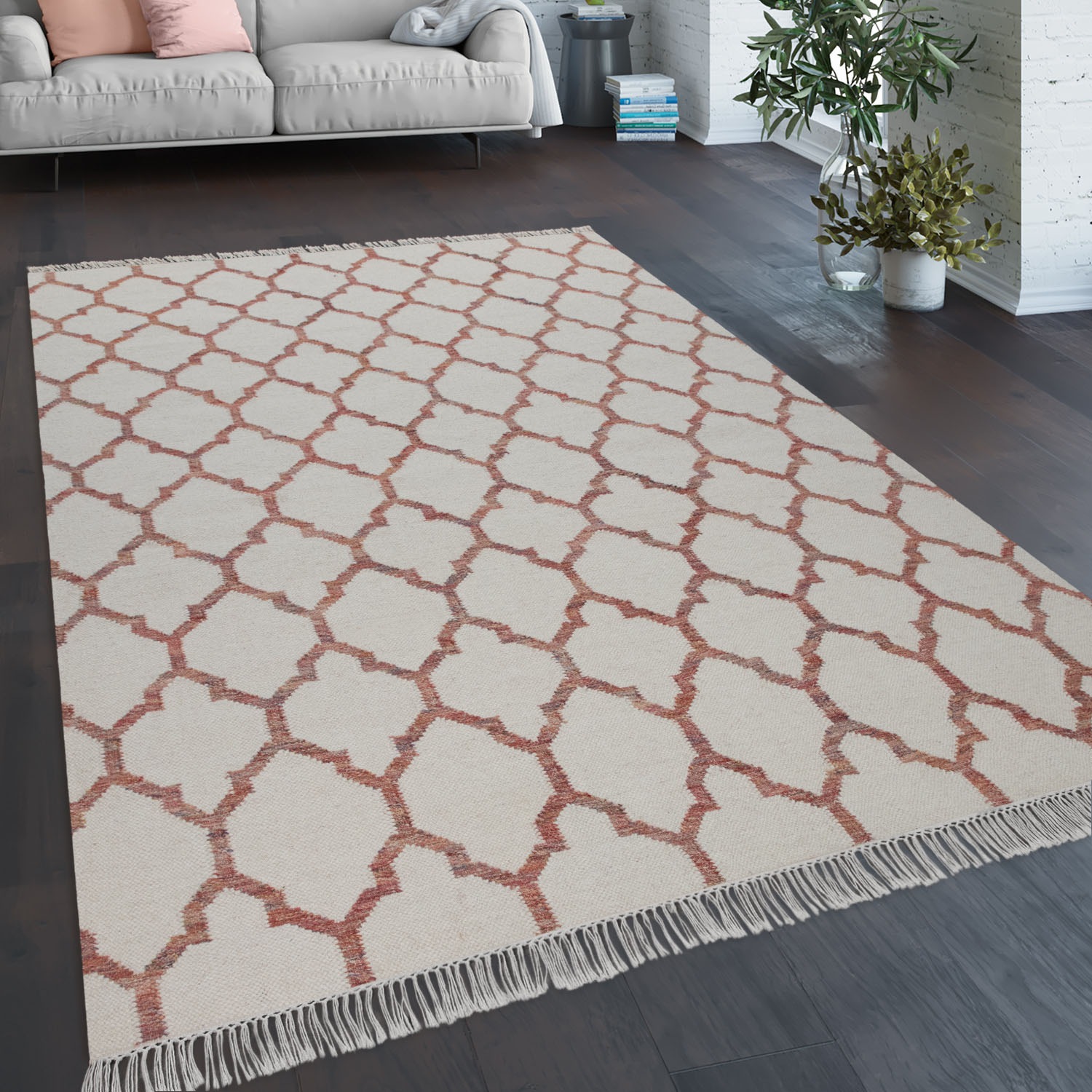 Paco Home Wollteppich »Kenitra 503«, rechteckig, 12 mm Höhe, Handweb Teppich, Flachgewebe, reine Wolle, handgewebt, mit Fransen