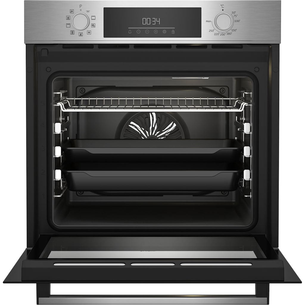 BEKO Einbaubackofen »BBIM12302XE«, BBIM12302XE, mit 3-fach-Teleskopauszug, SteamShine