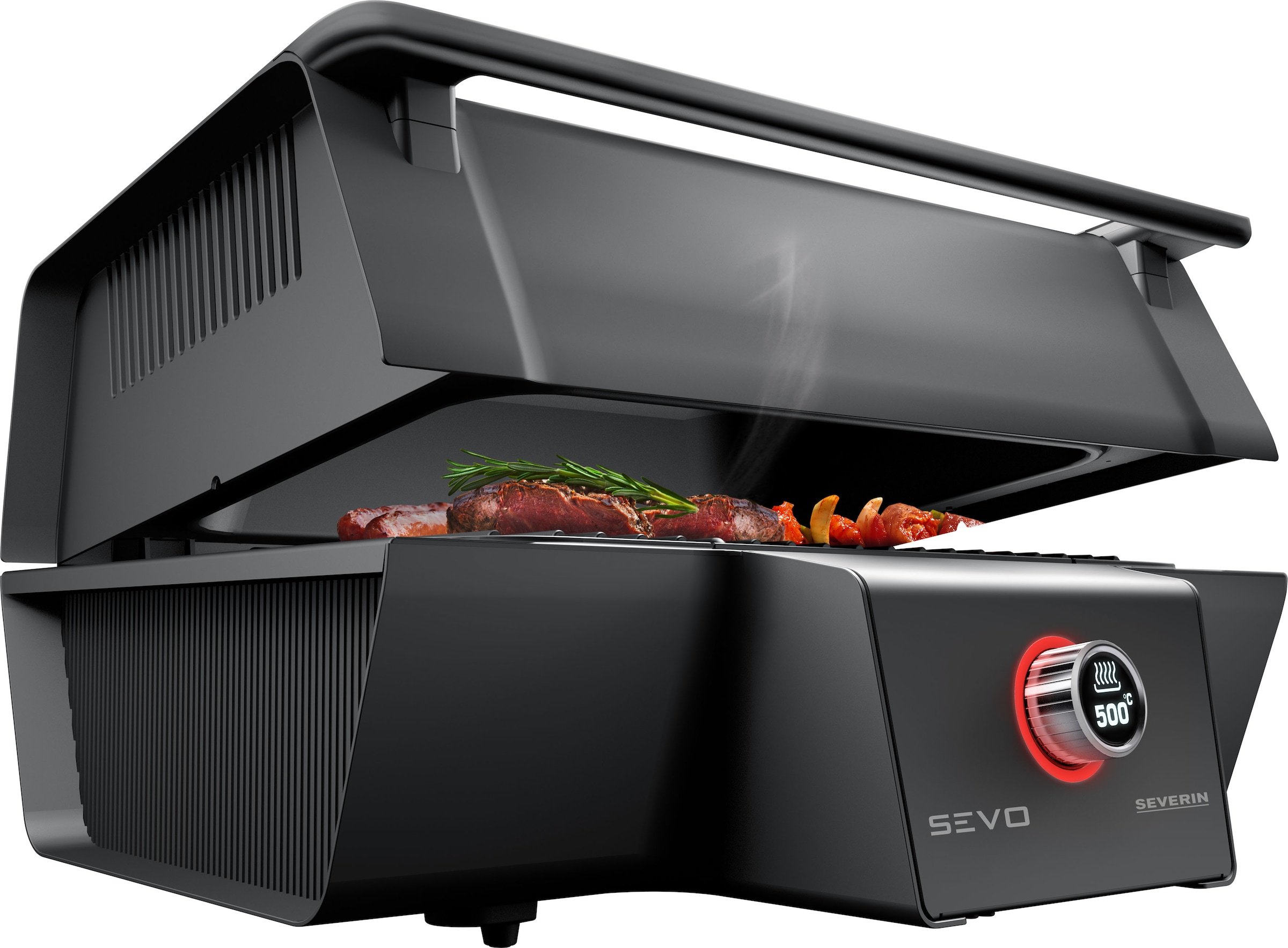 Severin, Tischgrill »SEVO GT PG 8106« 3000 W BoostZone - 500°C für perfekte Brandings, integrierten Kernthermometer, schwarz, Mit integriertem Timer