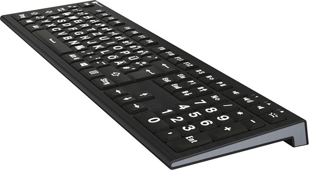 Logickeyboard Tastatur »XL-Print Astra 2 White on Black DE (PC)«, (Multimedia-Tasten-USB-Hub-Ziffernblock)