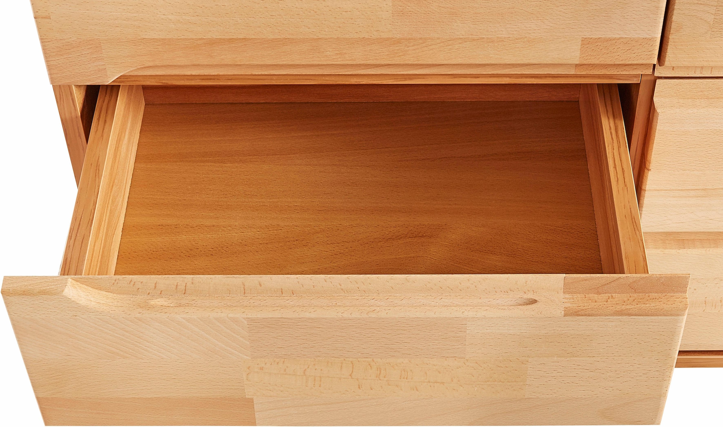 Home affaire Highboard »Vetro,150cm breit,40 cm tief,Fronten Massivholz,9 Fächer«, Kernbuche massiv, Holzwerkstoff, 3Türen,6 Schubladen, Griffmulden