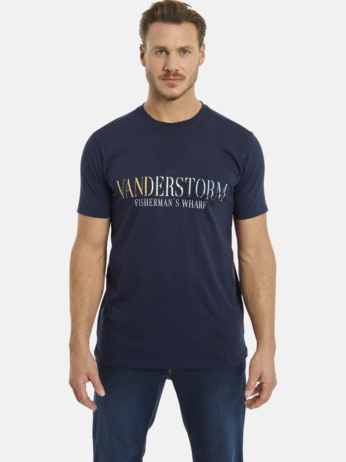 Jan Vanderstorm Rundhalsshirt »T-Shirt BERGTHOR«, mit großem Schriftzug-Aufdruck