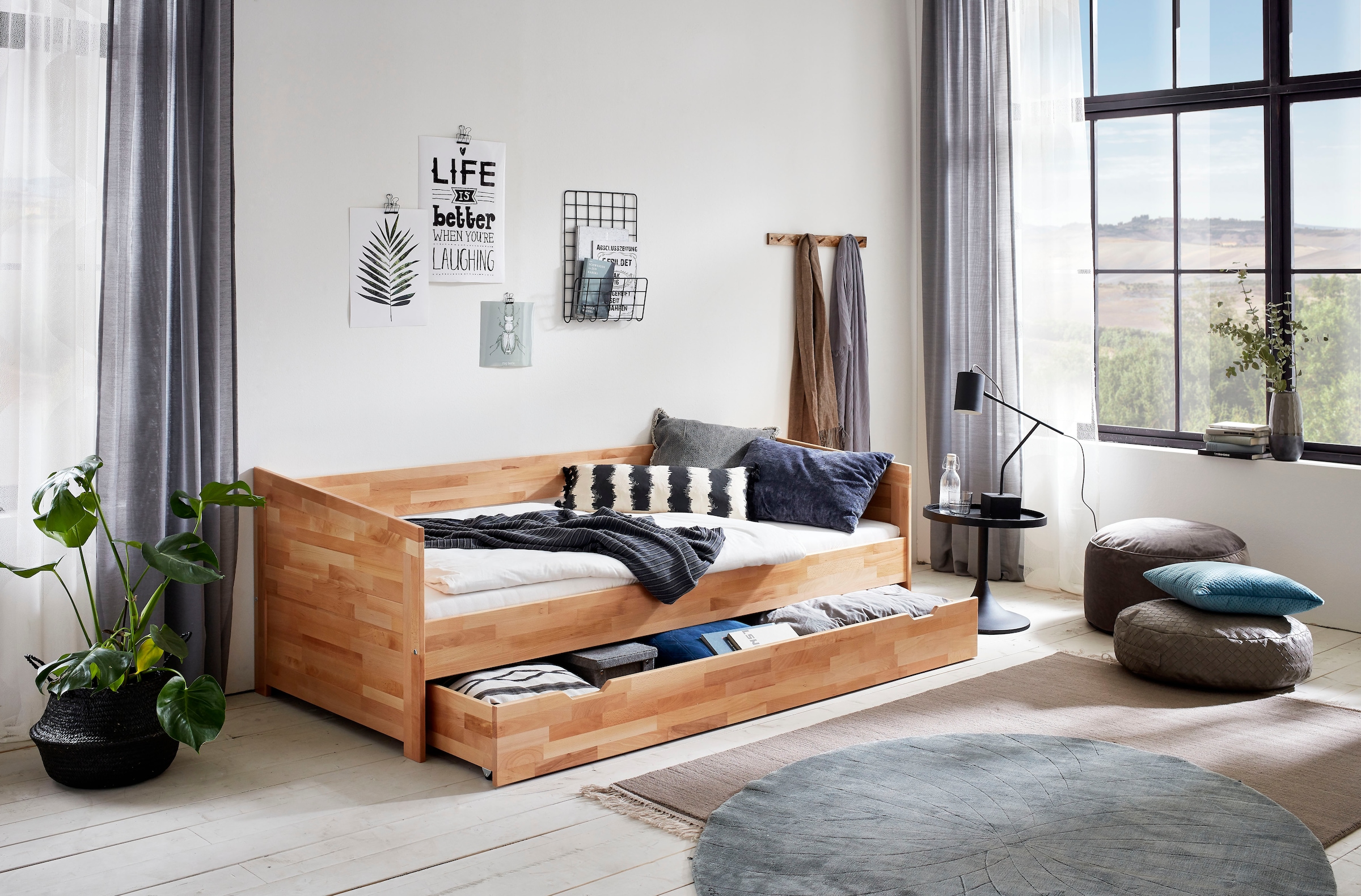 Relita Funktionsbett »Funktionsbett Nina«, Funktionsbett mit Bettschublade, Buche massiv lackiert