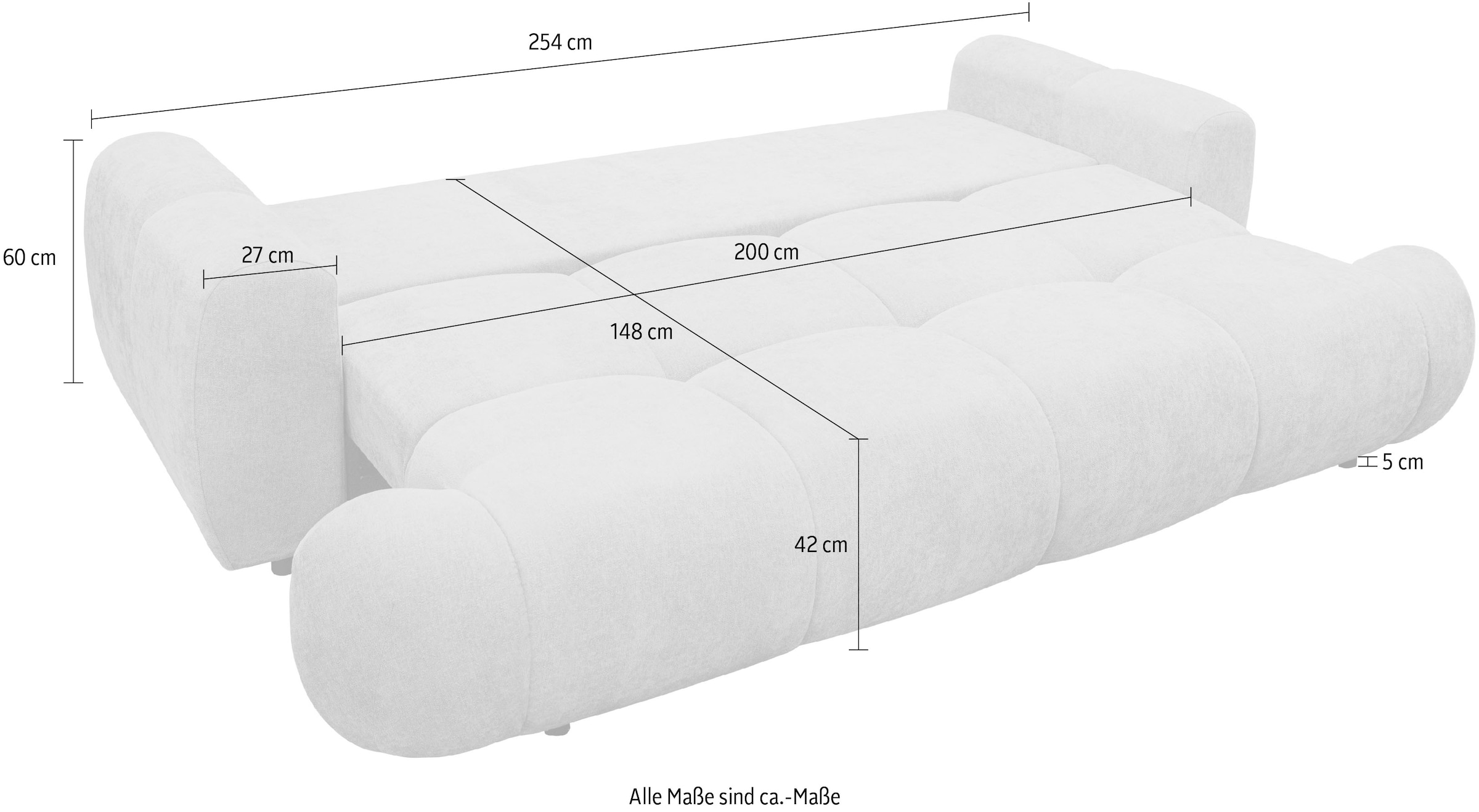 exxpo - sofa fashion 3-Sitzer »Alessano, 254 cm breit, modern & gemütlich« Verlässliche Qualität, inkl.Bettfunktion, Bettkasten, 2x Plaidskissen