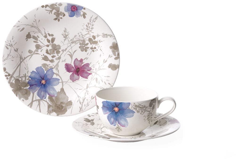 Villeroy & Boch Kaffeeservice "Mariefleur Gris Basic" Made in Germany, Fine China Porzellan