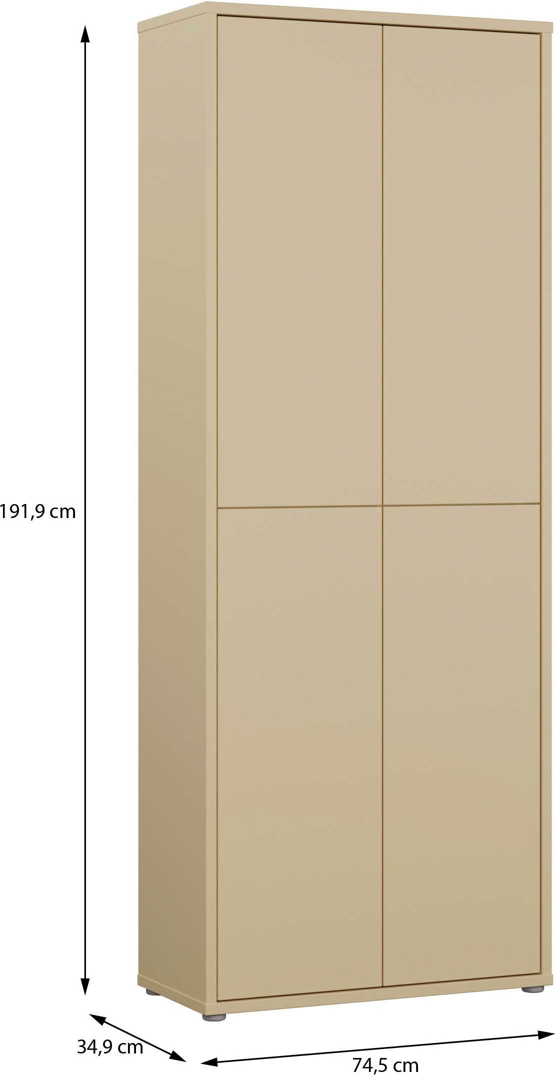 FORTE Schuhschrank »Alice Springs, Schuhschrank, Höhe 191,9 cm, 4 Türen, viel Platz« B/H/T 74,5/191,9/34,9 cm,  Stauraumschrank, Mehrzweckschrank, Breite 74,5 cm, mit 8 Böden