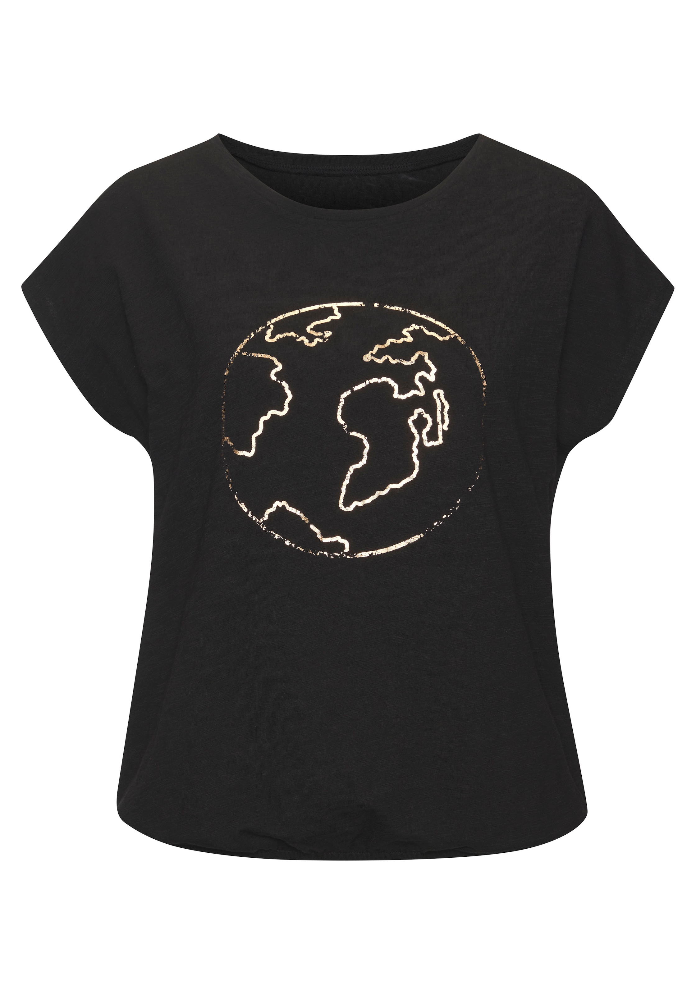 Vivance Rundhalsshirt »mit goldfarben schimmerndem Frontprint«, aus weicher Baumwoll-Slub-Qualität