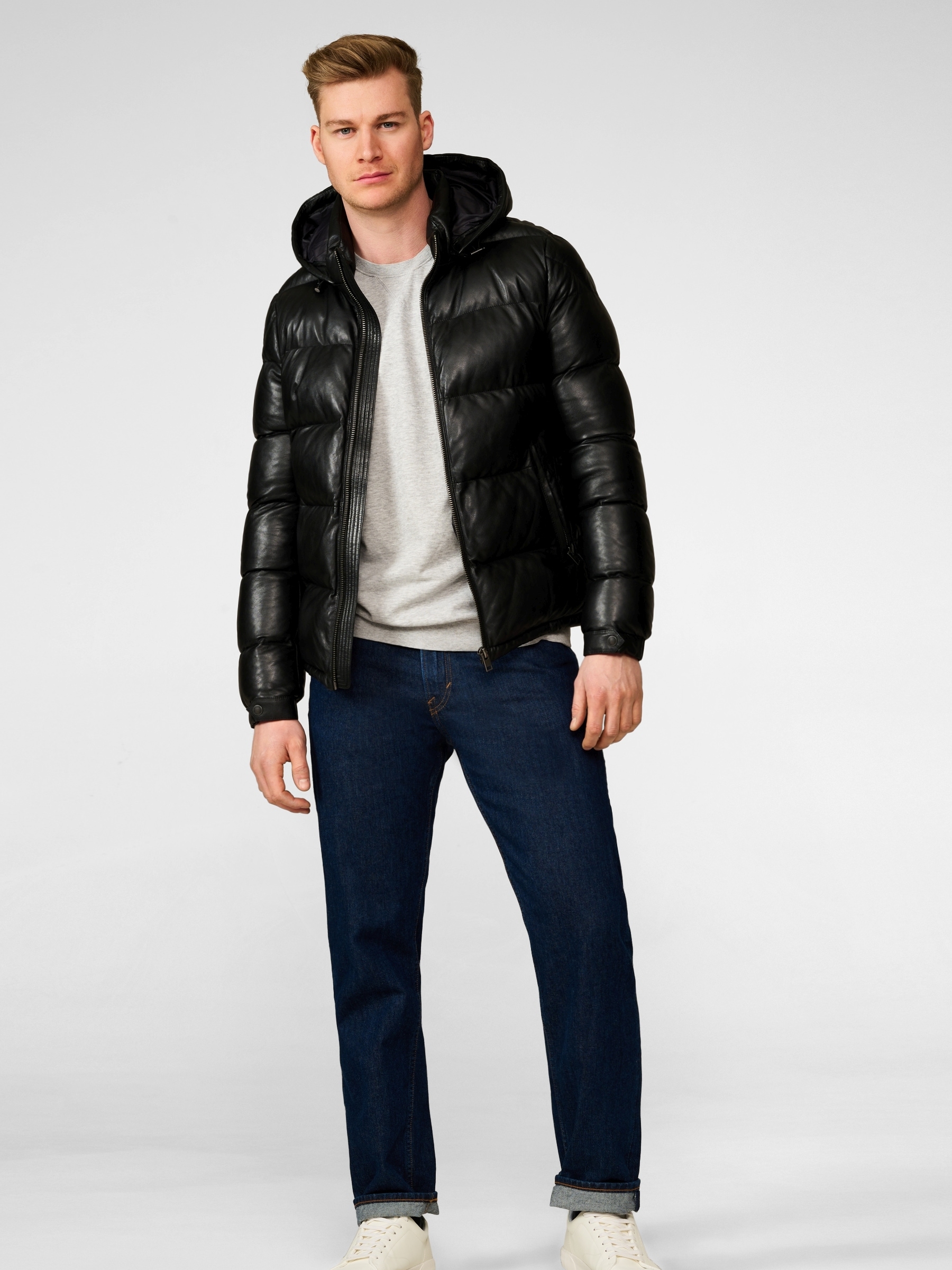 RICANO Steppjacke »Lederjacke Vince« Abnehmbare Kapuze Handgefertigt aus echtem Leder