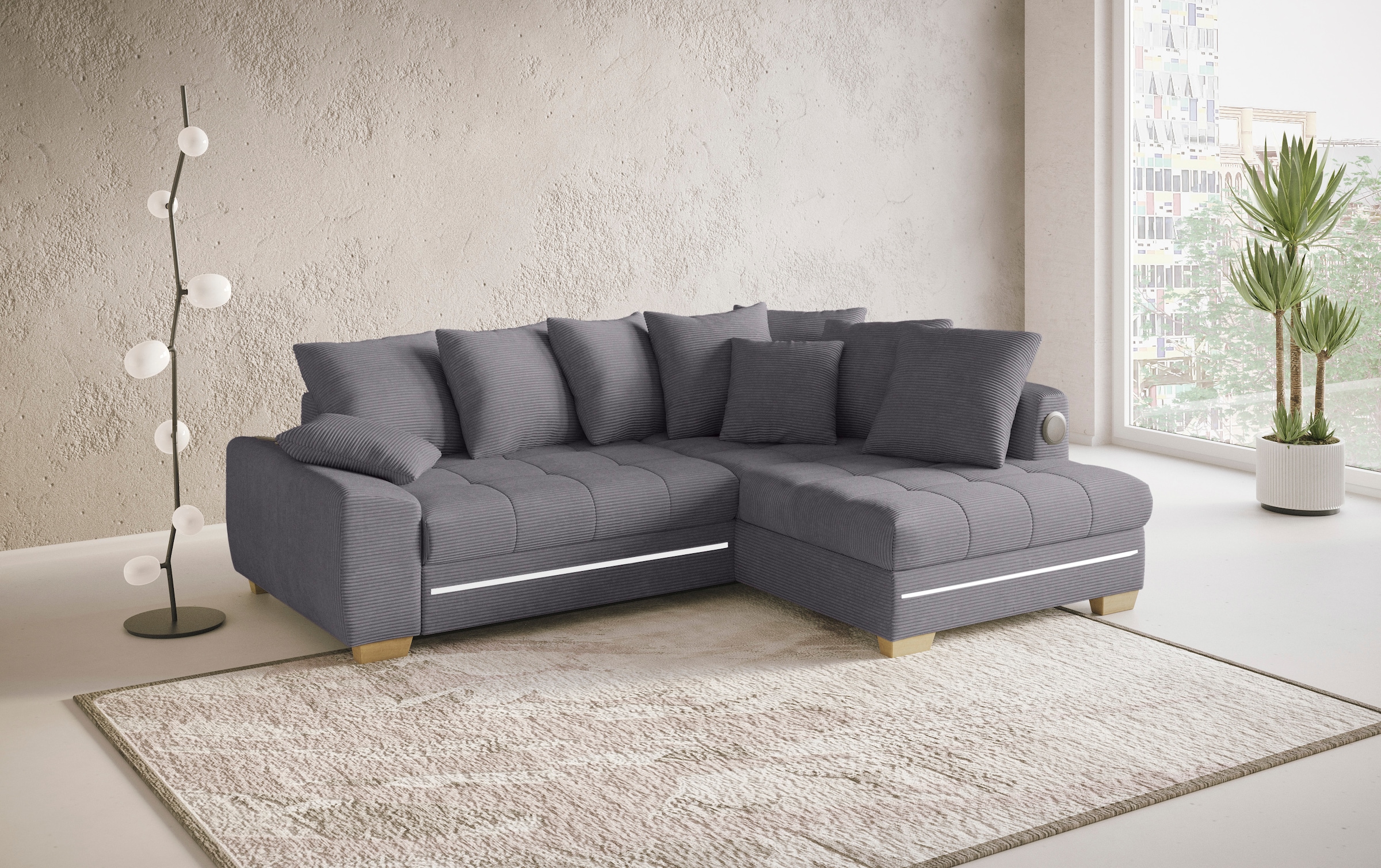 Mr. Couch Ecksofa »Nikita II, L-Form«, RGB-LED, Bluetooth-Soundsystem, wahlweise mit Bett, Bettkasten