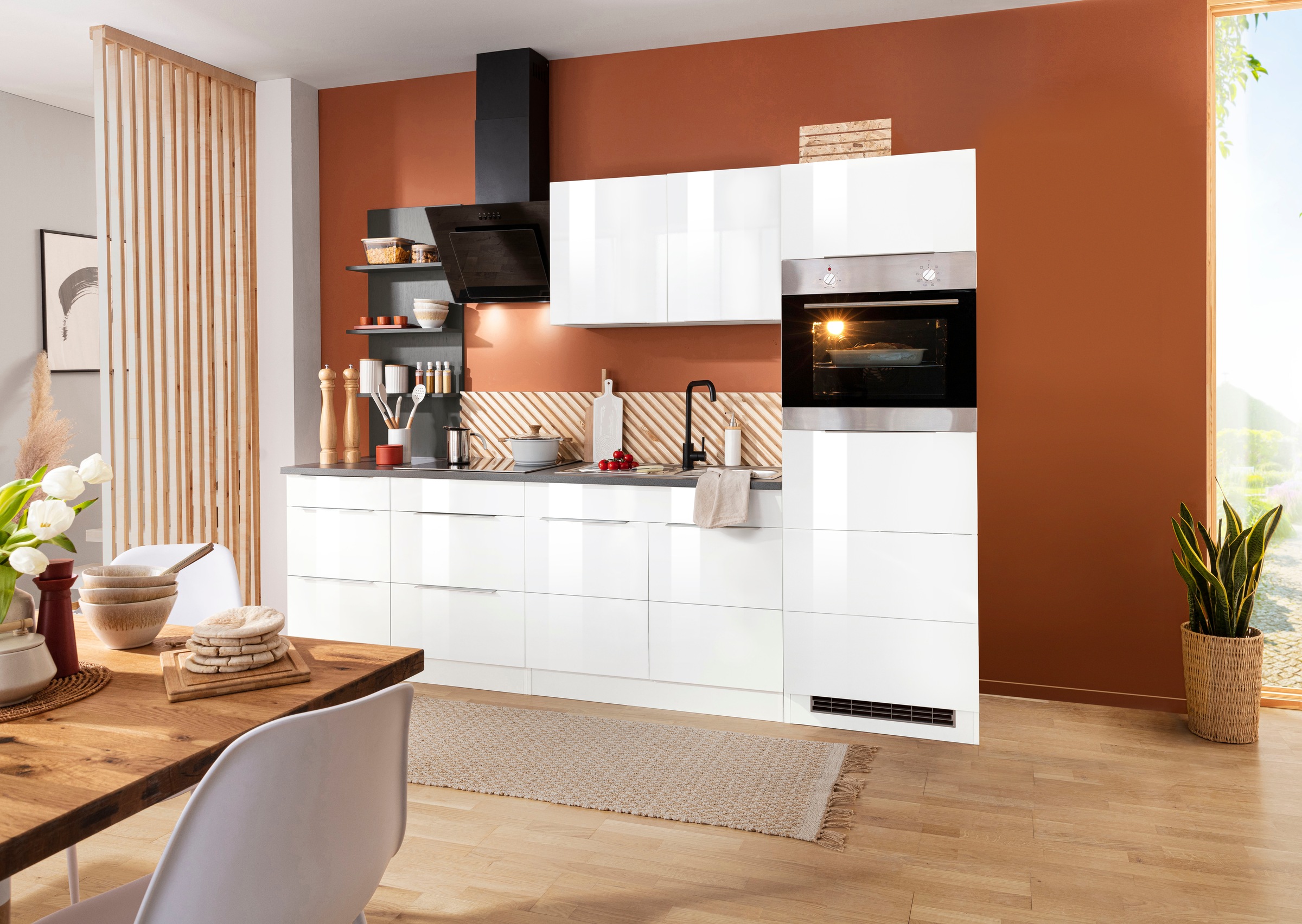 KOCHSTATION Küchenzeile »KS-Brindisi Breite 270 cm«, wahlweise mit E-Geräten und Induktion, mit MDF-Fronten und Regal