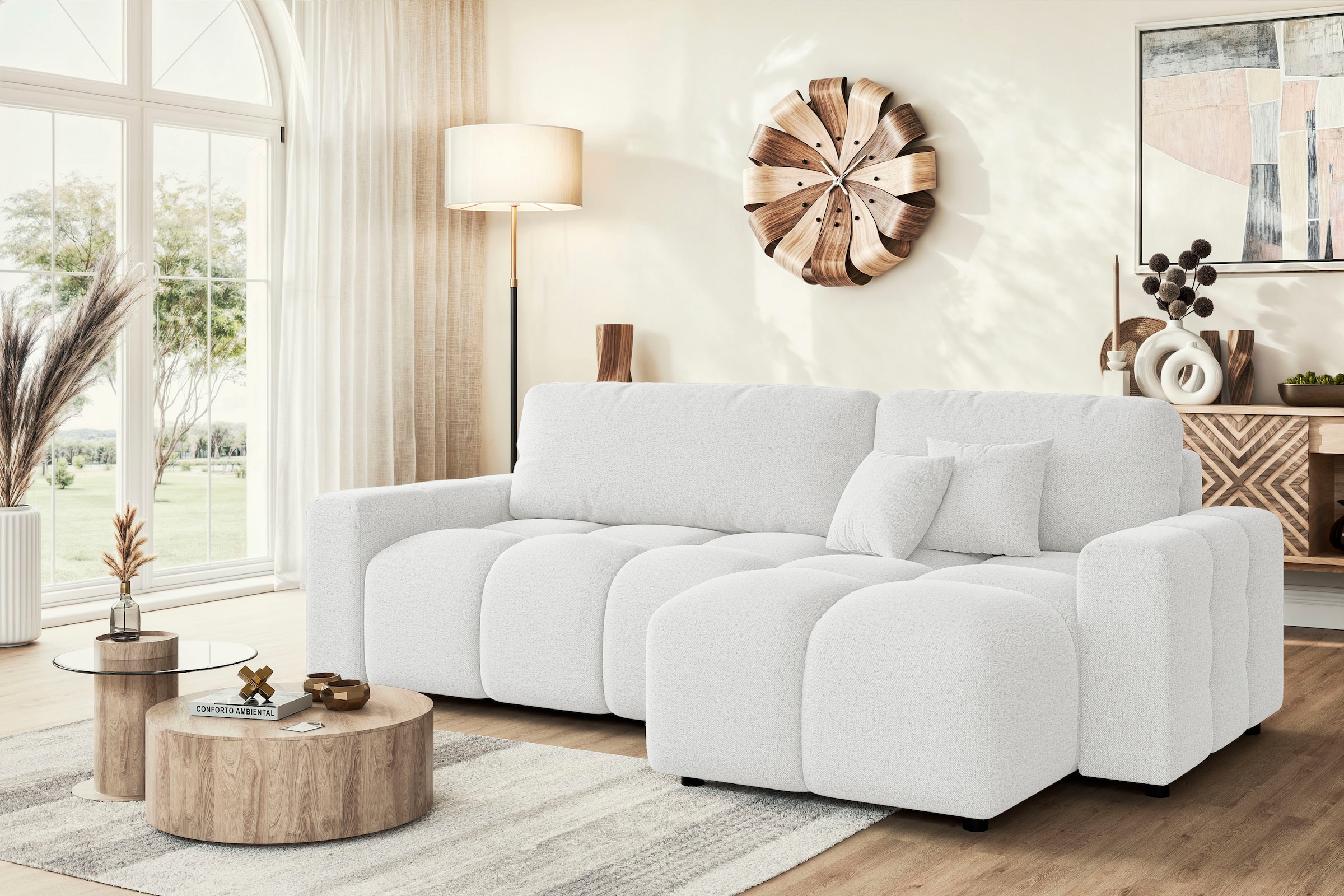 INOSIGN Ecksofa »FELICI, Schlafsofa 233cm, L-Form mit Recamiere beidseitig montierbar«, Designsofa mit Bettfunktion und Bettkasten, Maße B/T/H: 233/142/88 cm