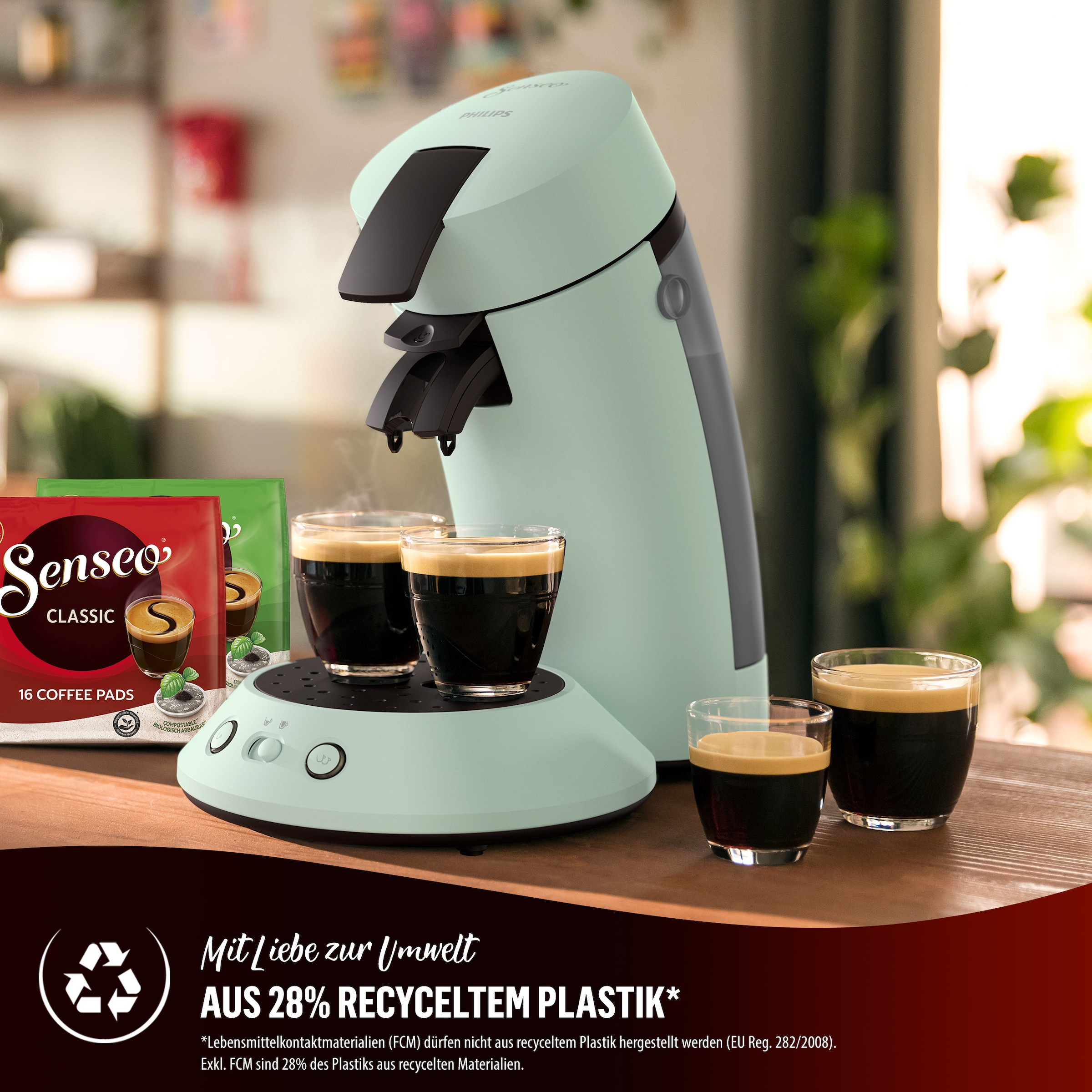 Philips Senseo Kaffeepadmaschine »Original Plus CSA210/60, mit zwei Kaffee-Einstellungen«, aus 28% rec. Plastik, inkl. Gratis-Zugabe (Wert 5 € UVP)