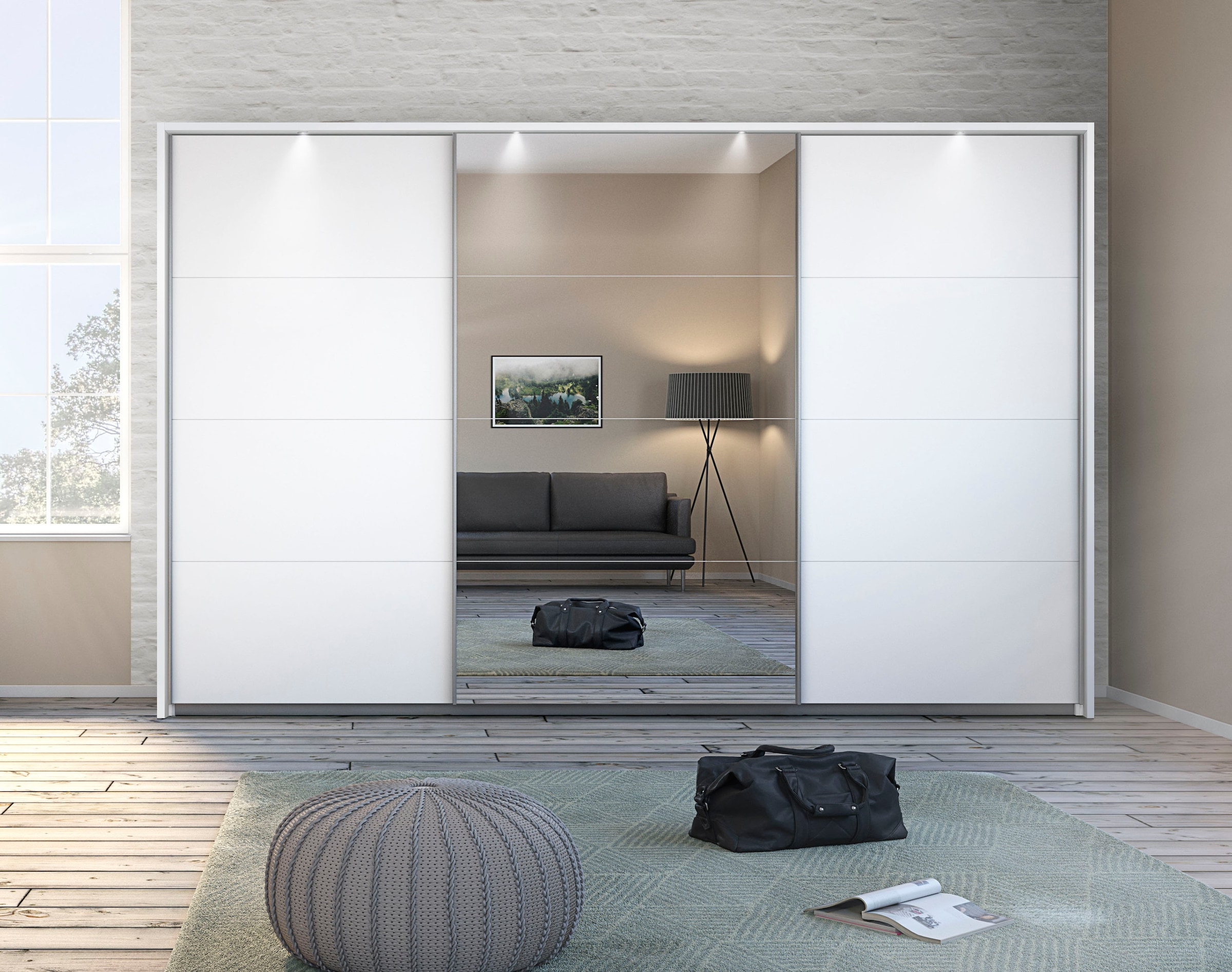 rauch Schwebetürenschrank »Kleiderschrank Schrank Garderobe Wäscheschrank TOMA mit Passepartout«, inkl. Regaleinsatz sowie zusätzlichen Einlegeböden MADE IN GERMANY