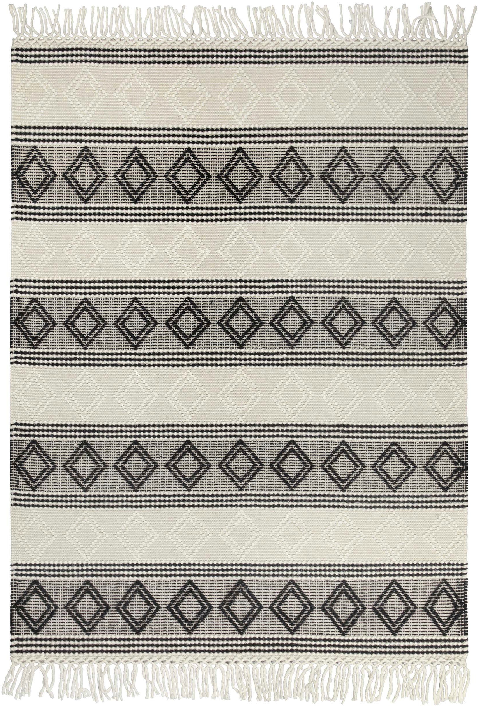 OTTO home Teppich »Jorvik« rechteckig 8 mm Höhe Kurzflor, Wolle, handgewebt, mit Fransen, Schlafzimmer