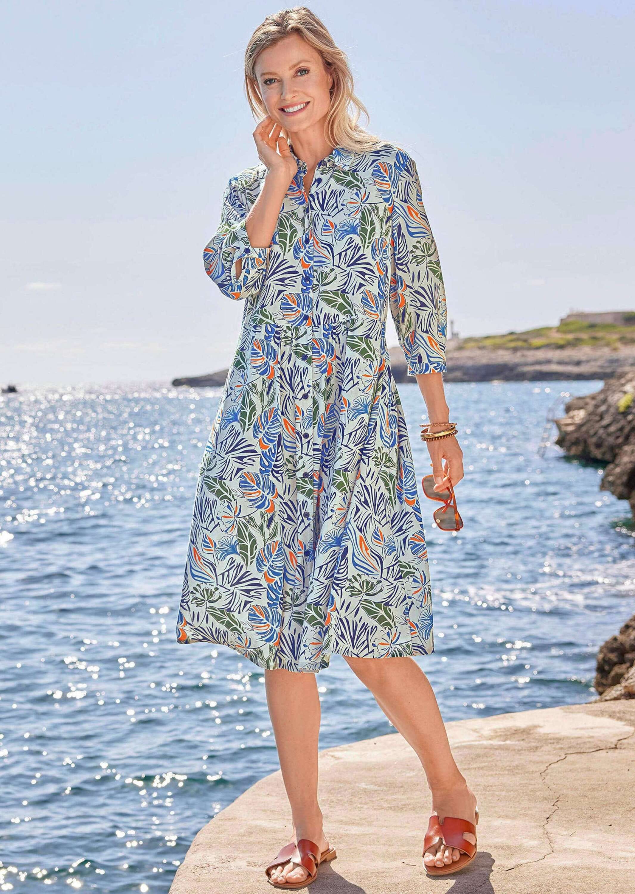 GOLDNER Sommerkleid »Kurzgröße Blusenkleid mit Hemdkragen« Eingrifftaschen mit Knopfleiste