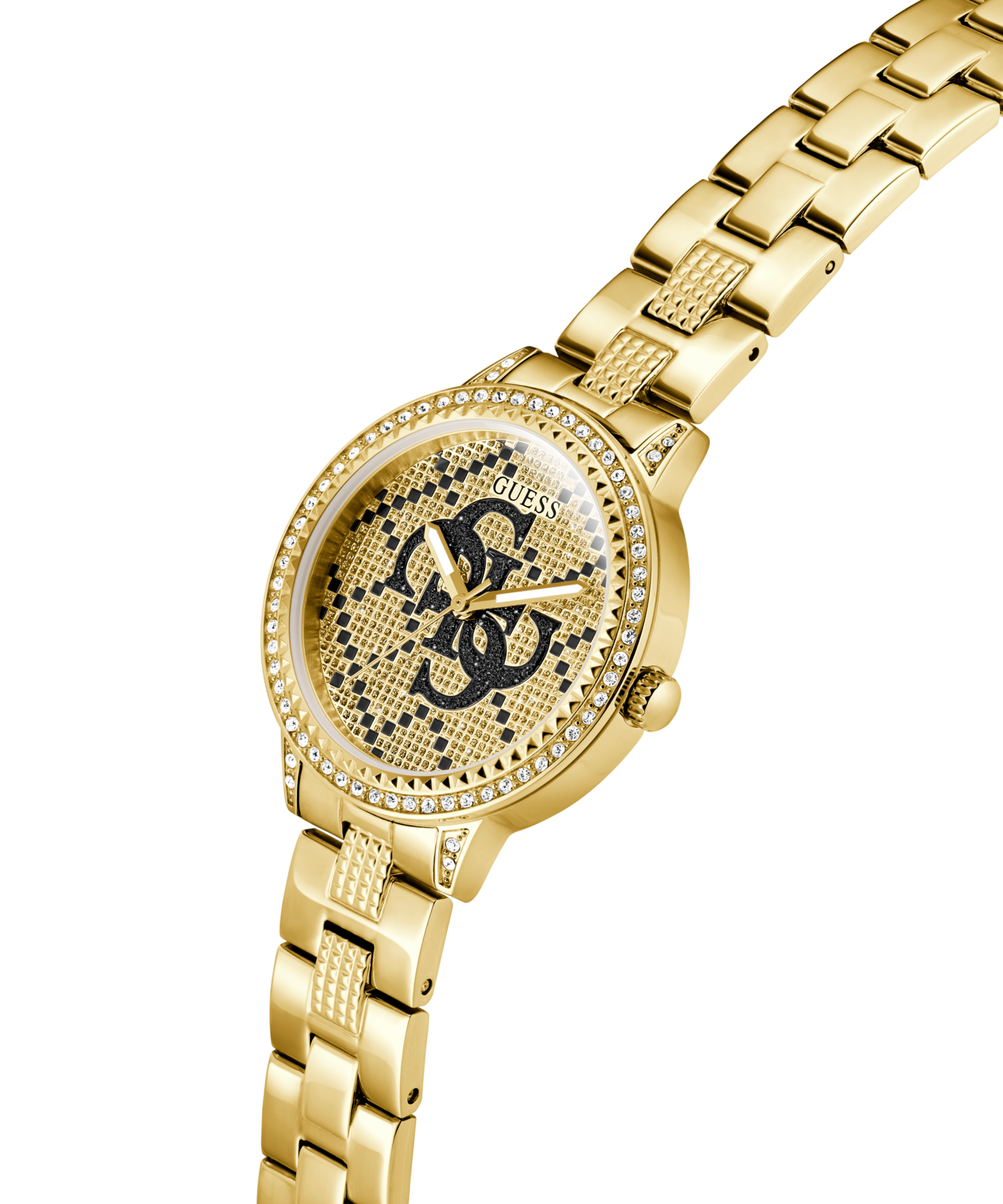 Guess Quarzuhr »G LACE« Armbanduhr, Damenuhr, Edelstahlarmband, Kristallsteine