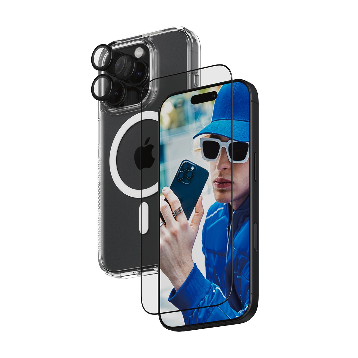 PanzerGlass Displayschutzglas »3-in-1 Protection, Glass, Hoops, Case« für Apple iPhone 16 Pro Displayschutzfolie, Schutzfolie, Bildschirmschutz, kratz- & stoßfest