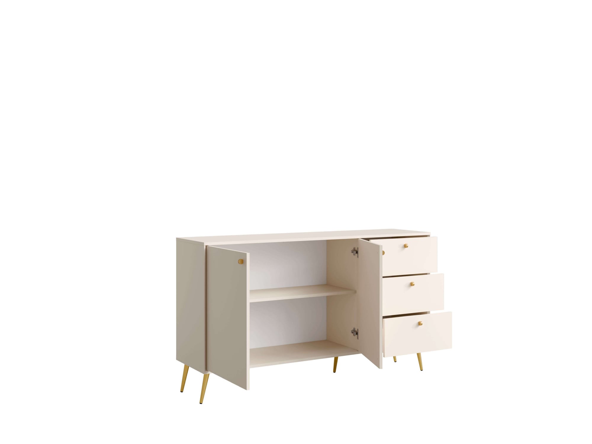 Home affaire Kommode »ROMELIS Sideboard mit 3 Schubladen und 2 Türen, B/T/H: 156/40,5/89 cm« Beige Kommode mit goldenen Griffen auf goldenen Füßen, viel Stauraum