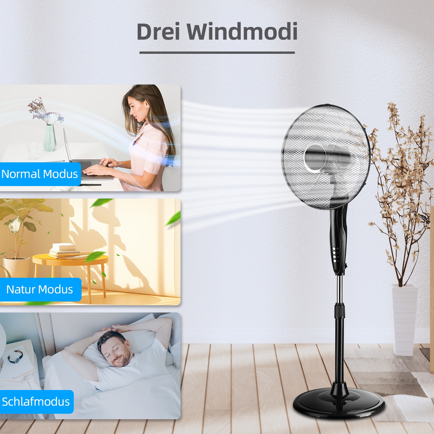 be cool Standventilator »Standventilator 40cm mit Fernbedienung BC16SFRC schwarz«, Timer-Funktion