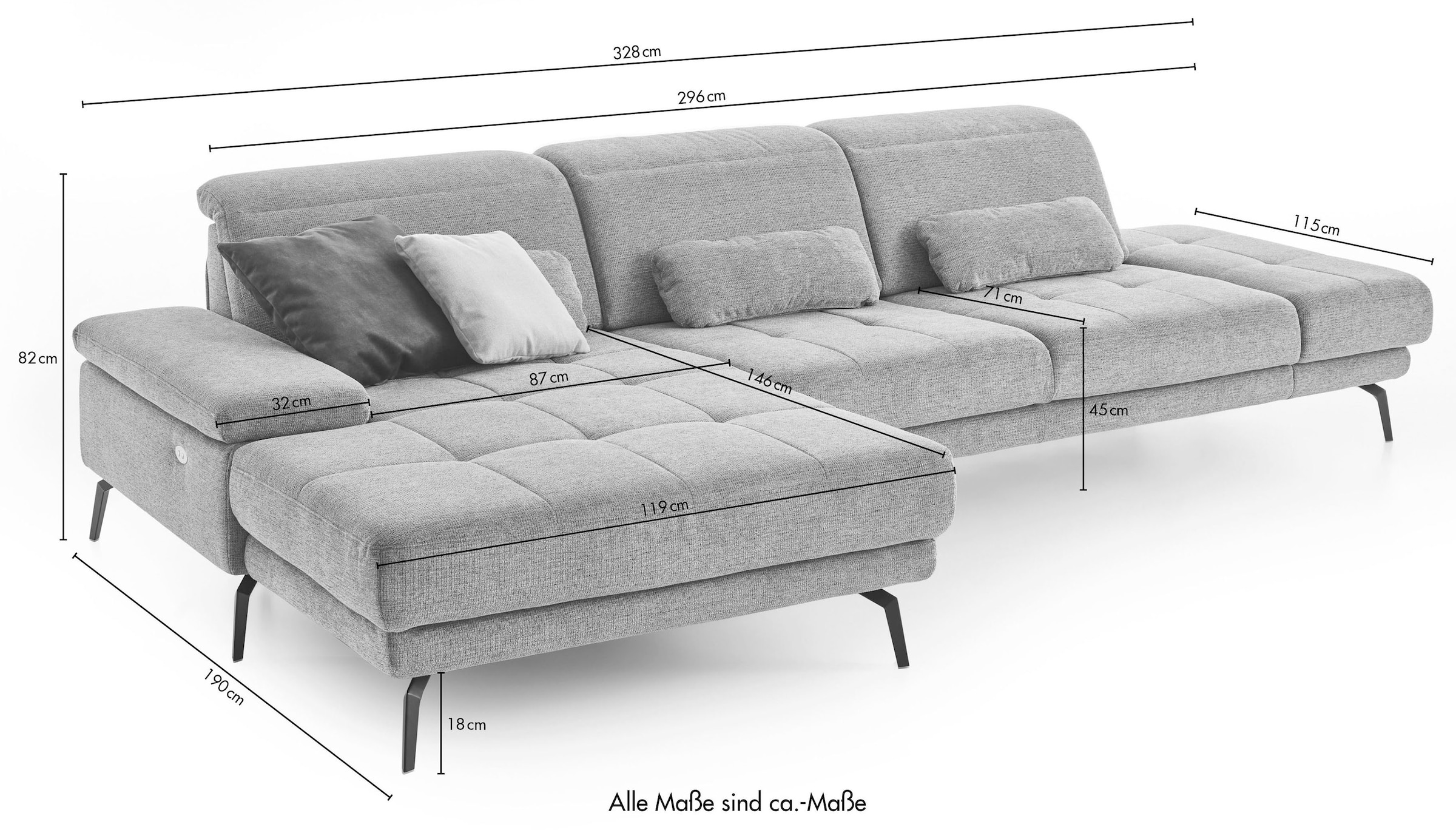 Die PlanBar Ecksofa »MP-IN20126 L-Form«, mit Kopfteilverstellung, optional mit Funktionen, Federkern