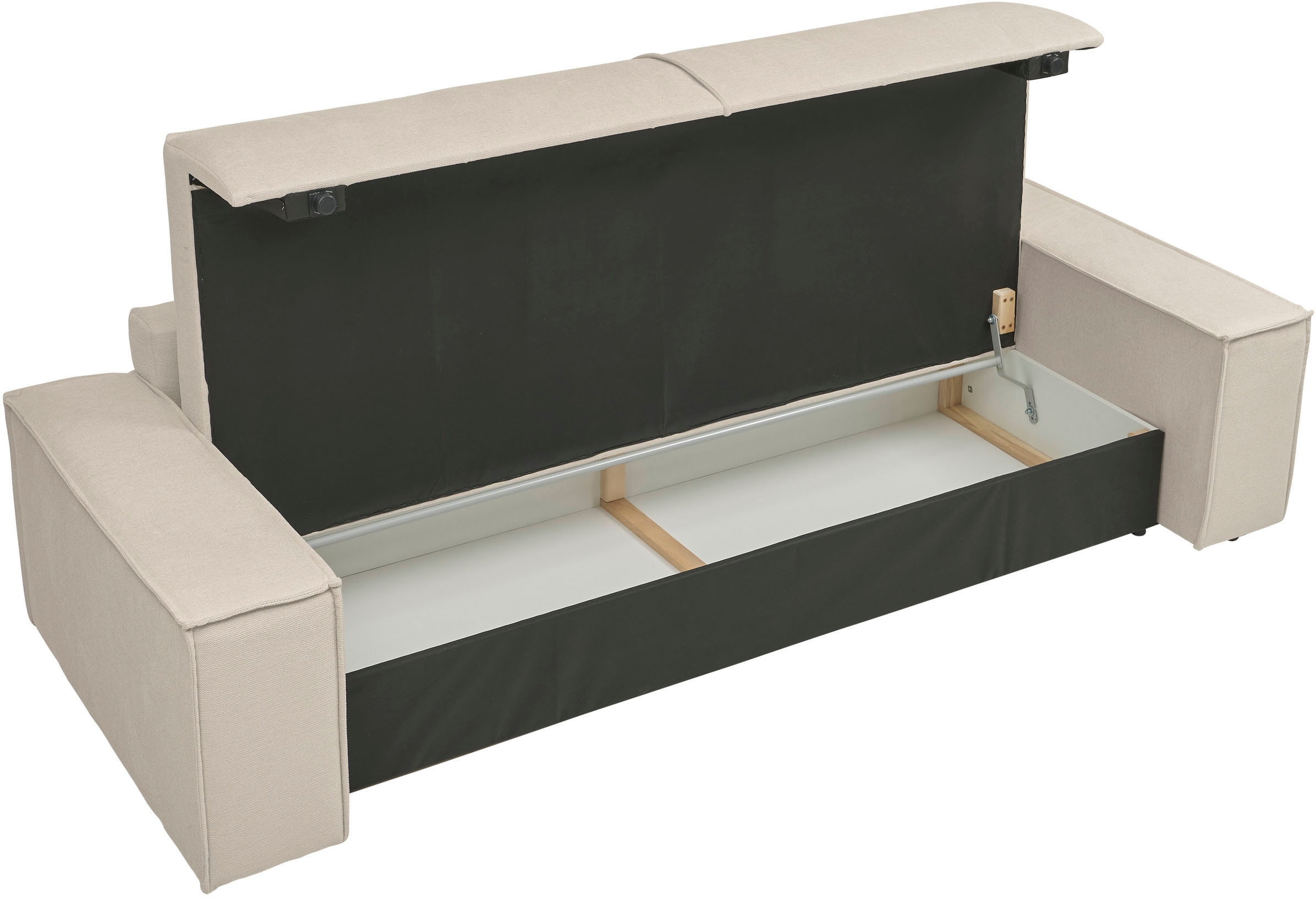 andas 3-Sitzer »FINNLEY Schlafsofa 257 cm, Schlaffunktion mit Bettkasten (200/136cm)«, in Aqua Clean-Bouclé, Struktur fein u. Cord