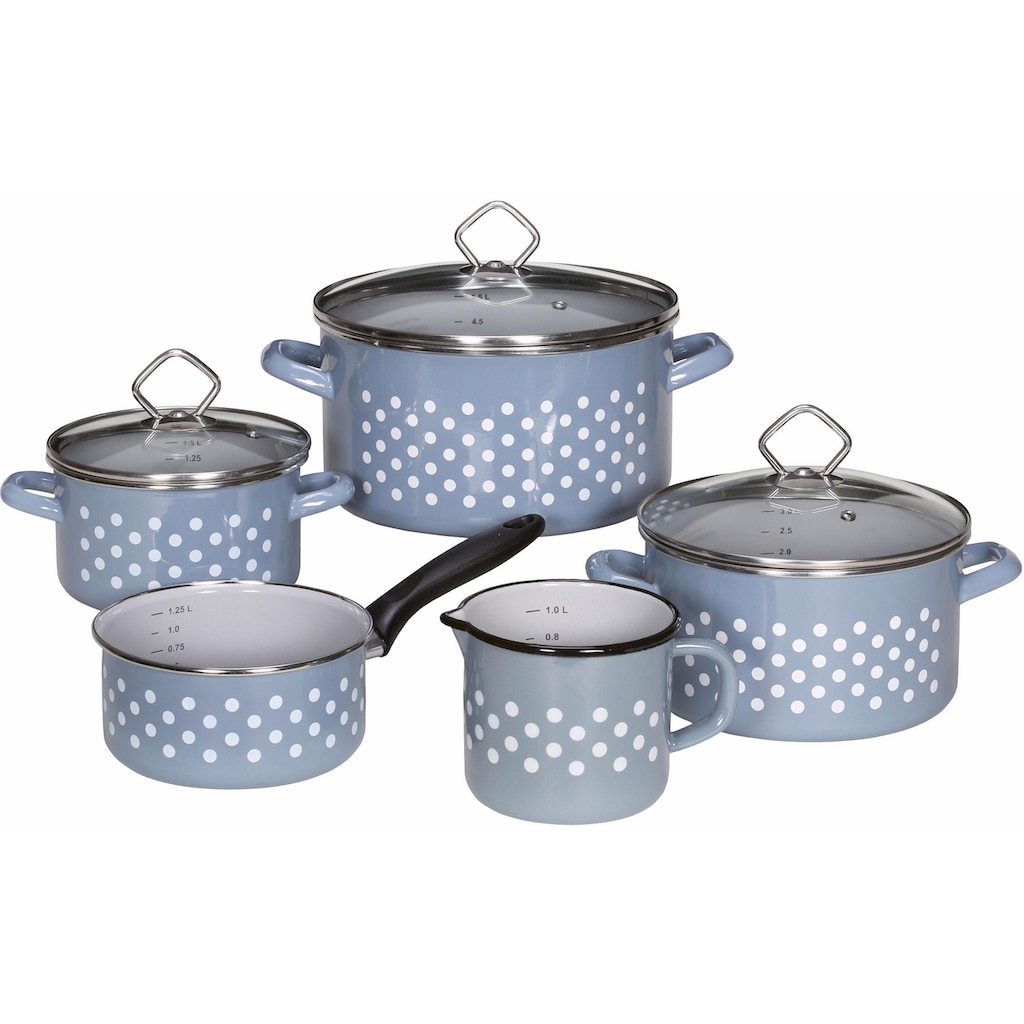 Krüger Topf-Set »Dresden«, Emaille, (Set, 9 tlg., je 1 Fleischtopf 16/20/24 cm, 1 Stieltopf 16 cm, 1x Milchtopf 12 cm)