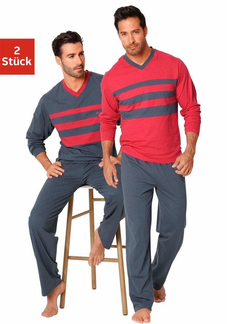 le jogger® Pyjama, (Packung, 4 tlg., 2 Stück), mit kontrastfarbigen Einsätzen vorn