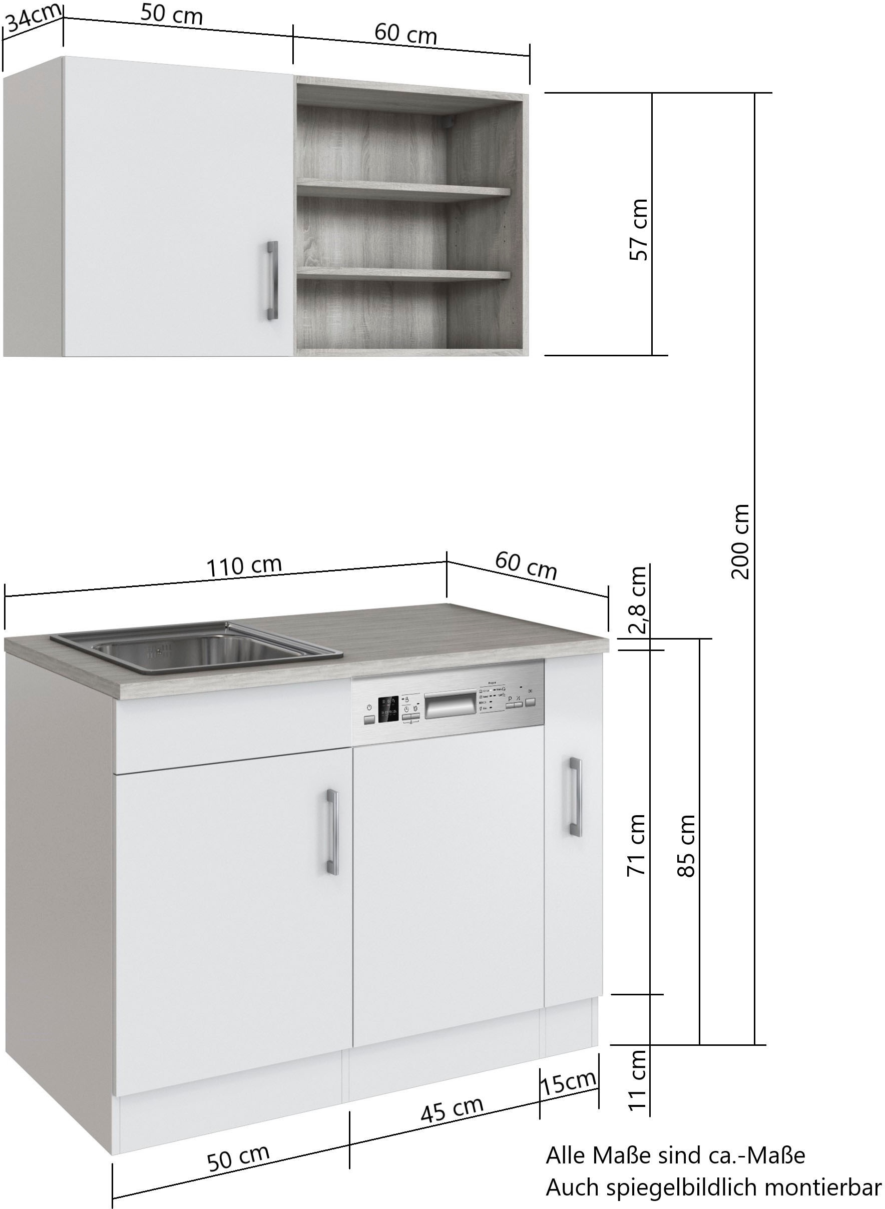 KOCHSTATION Pantryküche »KS-Mali«, Breite 110 cm, mit E-Geräten