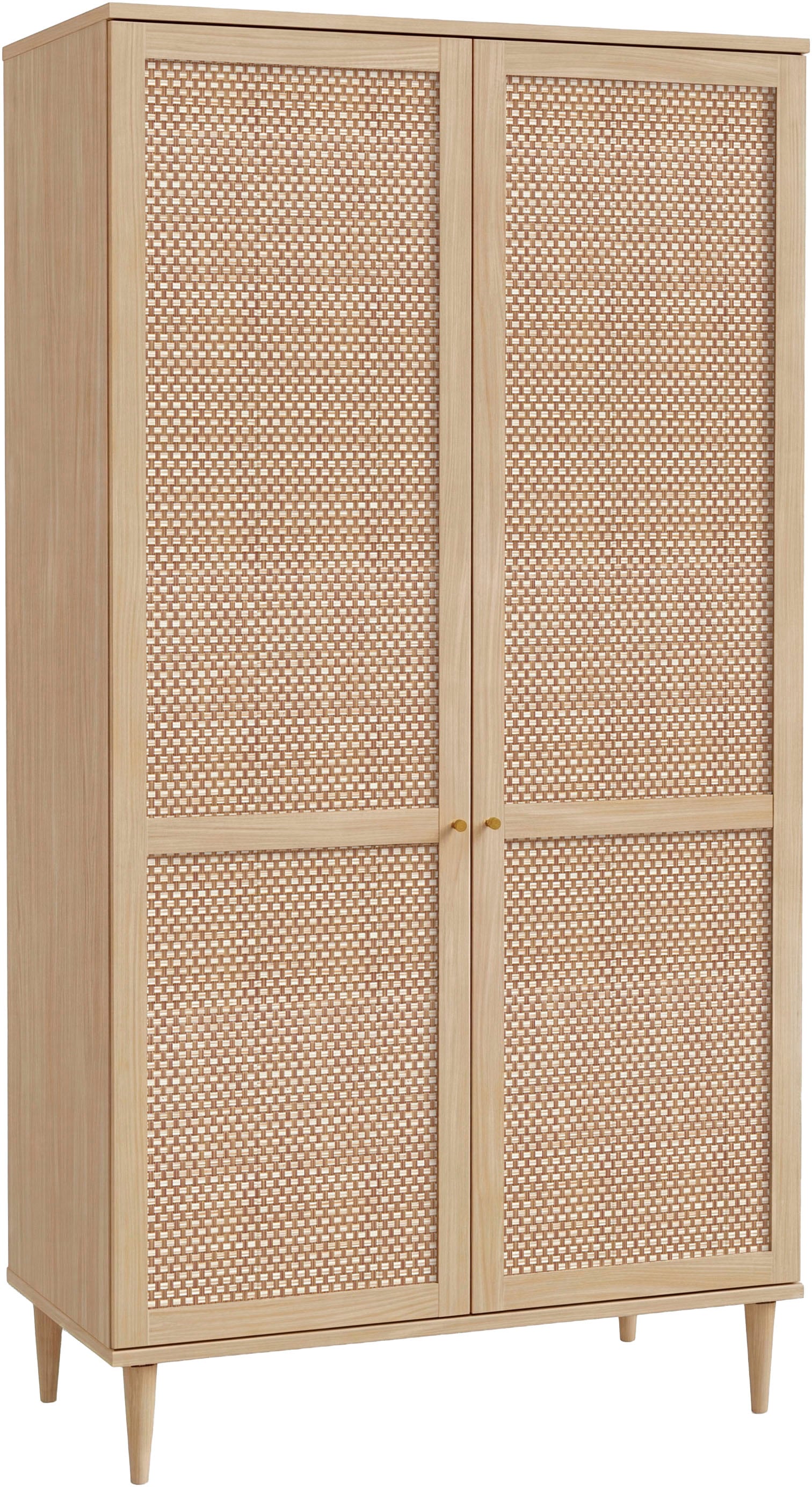 OTTO home Kleiderschrank »ELLIAN mit natürlicher Geflechtoptik und warmem Holzdekor« Holzfüße, Metallgriffe, Made in EU, viel Stauraum, FSC® zertifiziert