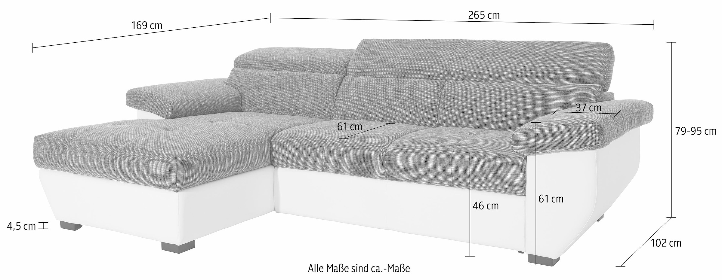 COTTA Polstergarnitur »Speedway L-Form«, (Set), Set bestehend aus: Ecksofa mit Kopfteilverstellung & Hocker