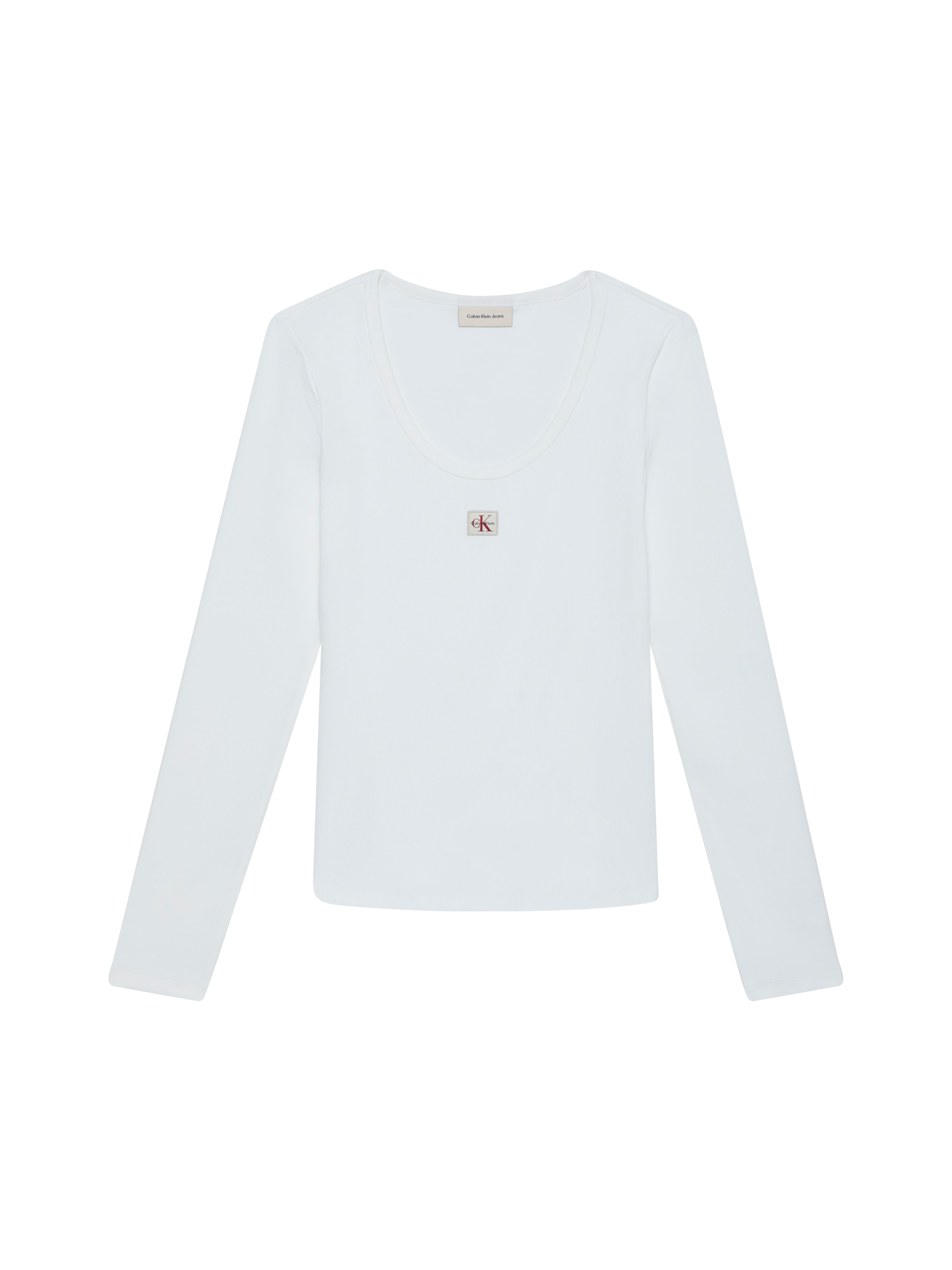 Calvin Klein Jeans Langarmshirt »LS WOVEN LABEL 2X2 RIB SCOOP NEC« Mit Rundhalsausschnitt, regular fit
