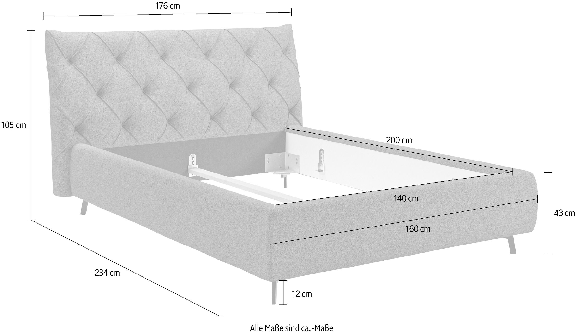 Home affaire Polsterbett »Elloree, in 4 Breiten bis 200cm, auch in Leder« Kopfteilhöhe 105 cm, belastbar bis 280 kg, auch in Überlänge 220cm