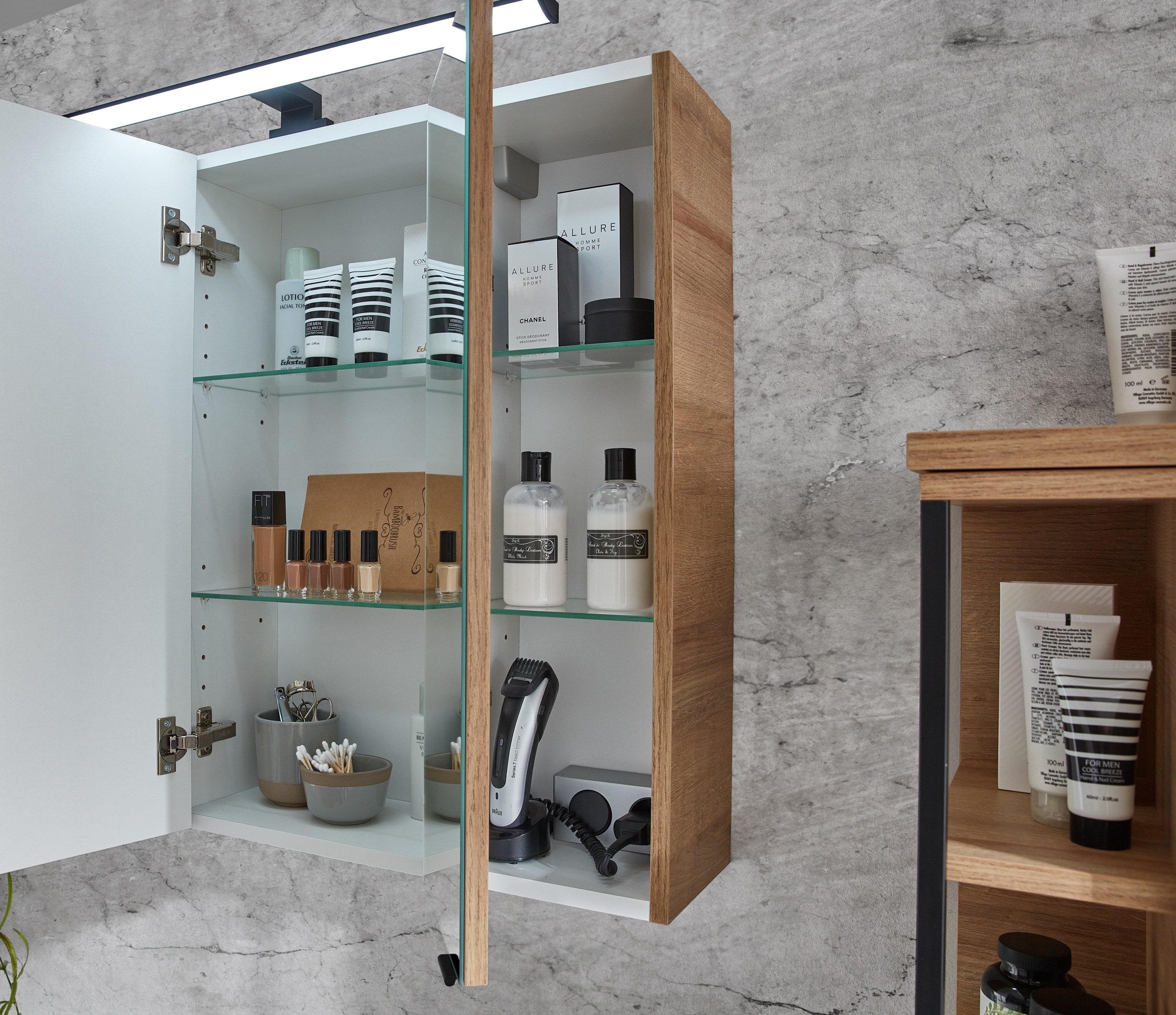 Saphir Spiegelschrank »Quickset 700, 2 Türen, 60cm breit, LED-Aufsatzleuchte«