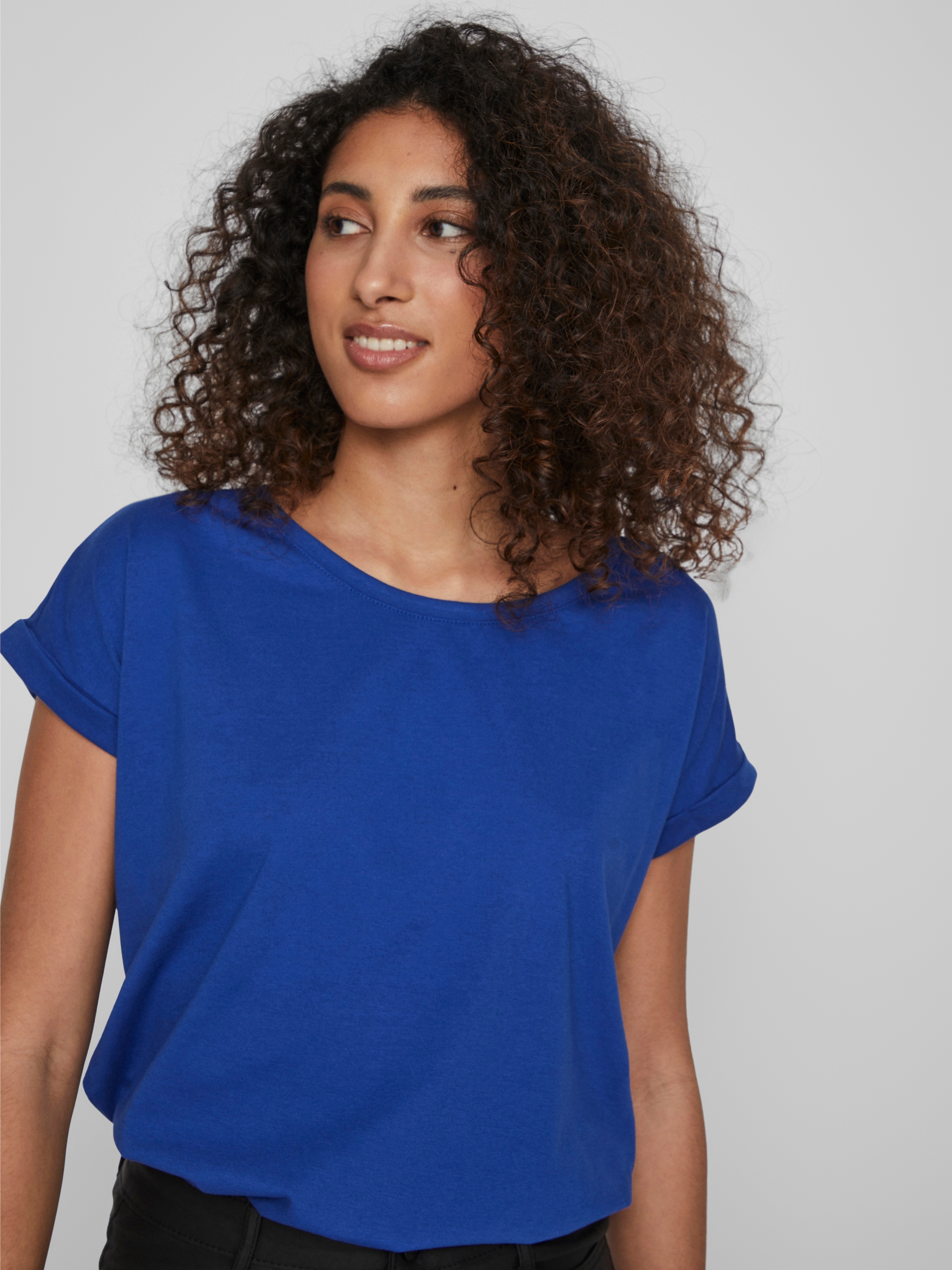 Vila Rundhalsshirt »VIDREAMERS NEW PURE T-SHIRT/SU-NOOS«, Basic Damen-T-Shirt mit Rundhalsausschnitt und umgeschlagenen Ärmeln