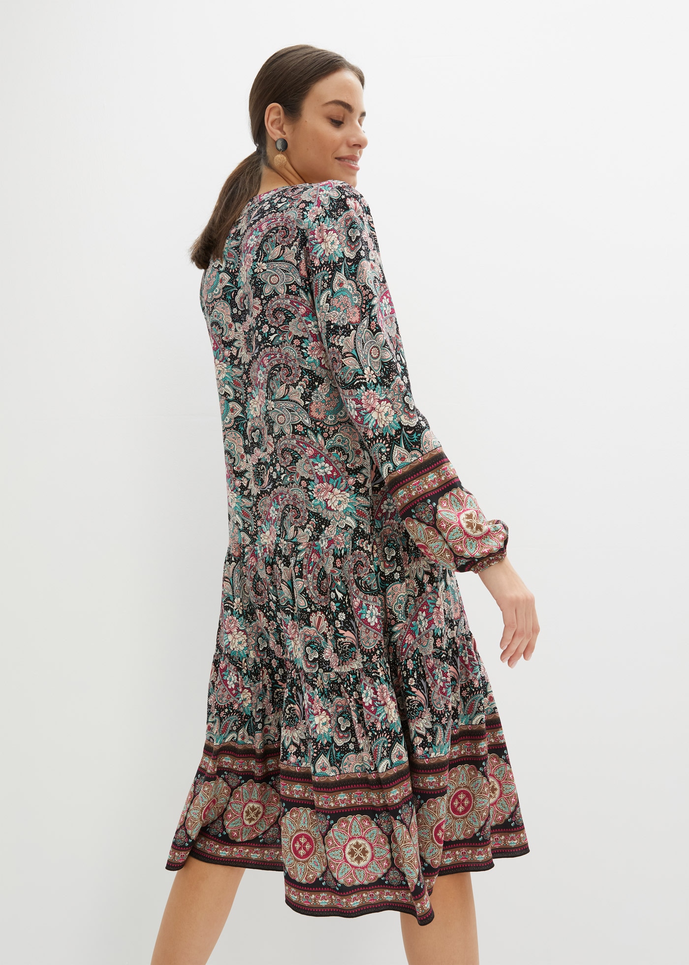 bonprix Tunikakleid für Festivals, aus Viskose, A-Linien-Passform, mit langem Arm