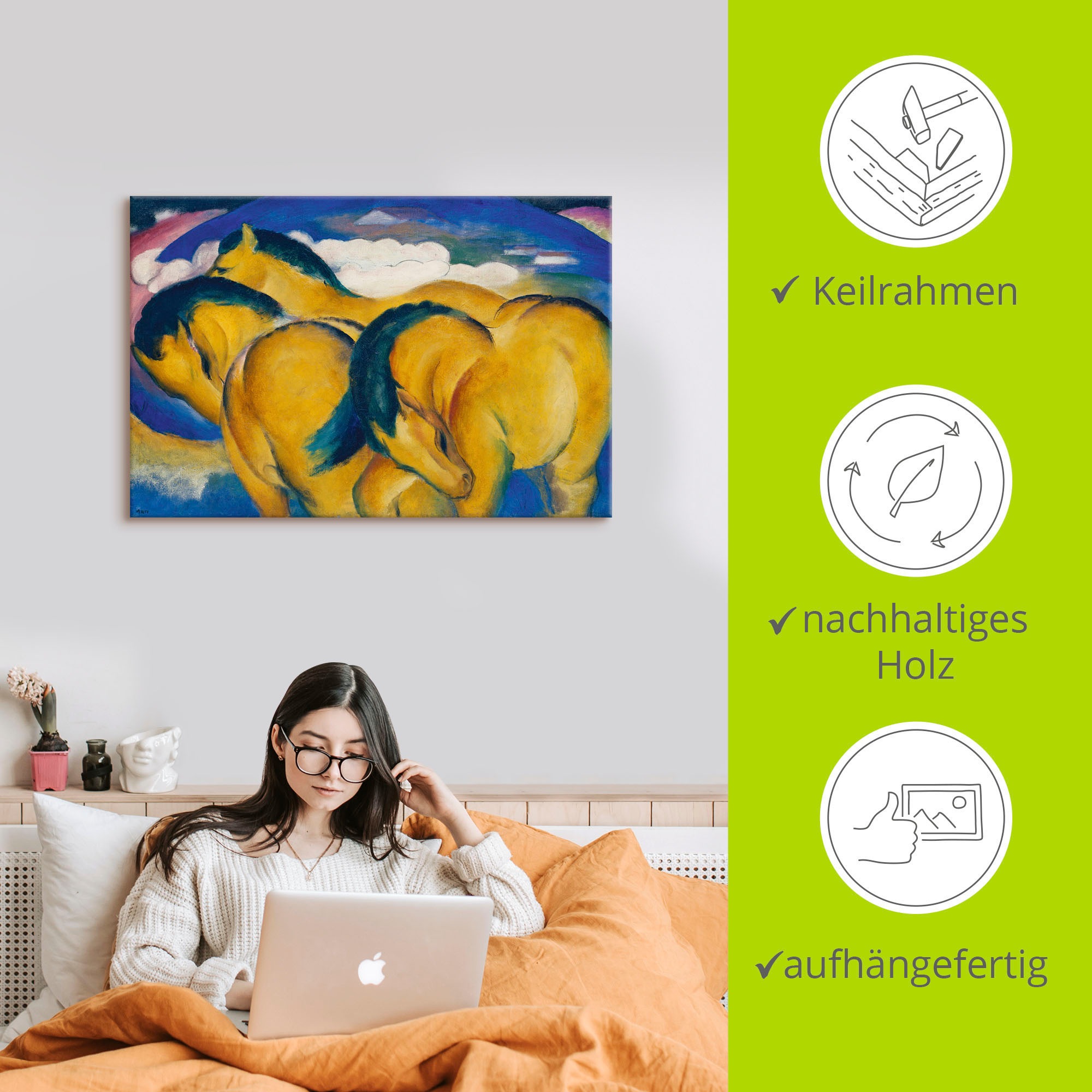 Artland Wandbild »Die kleinen gelben Pferde. 1912« Haustiere 1 Stk. tlg. als Alubild, Leinwandbild in verschied. Größen