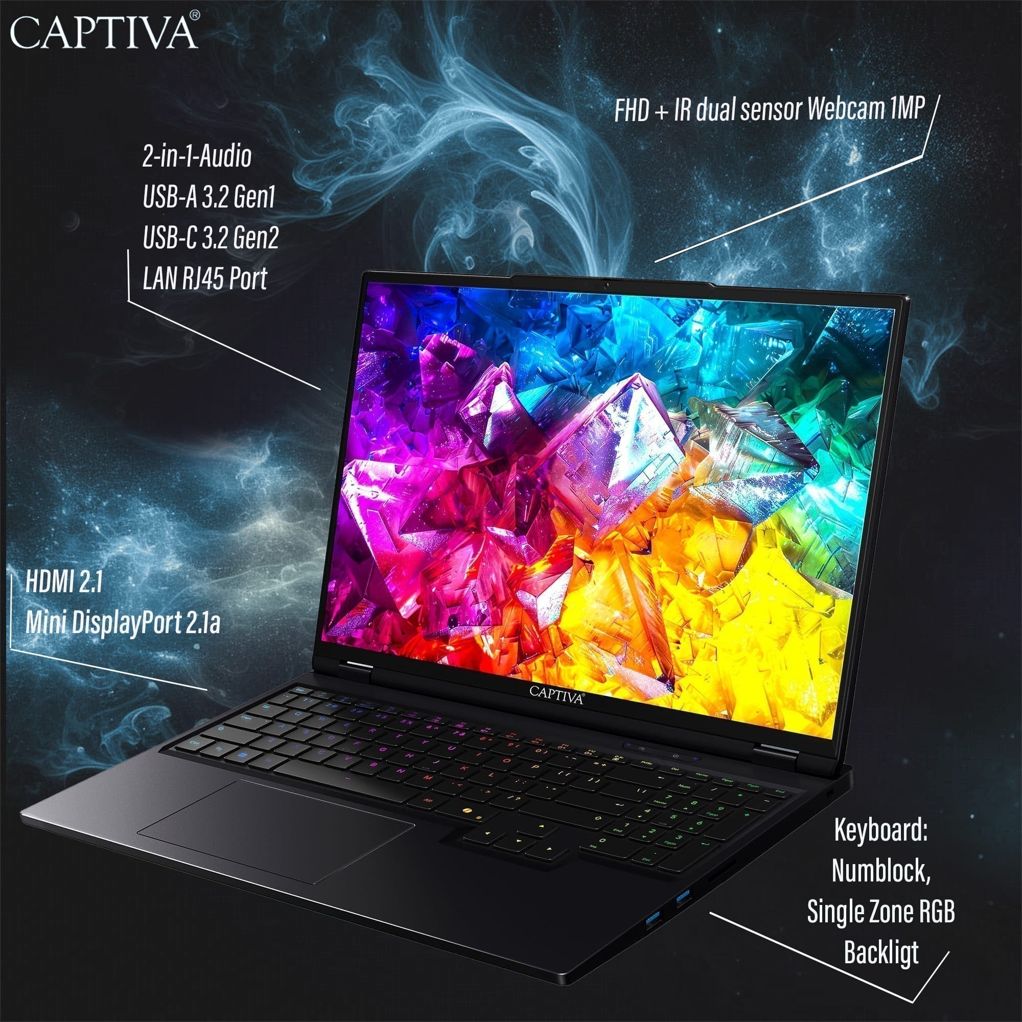 CAPTIVA Gaming-Notebook »Highend Gaming R10-1130GE« 40,6 cm / 16 ″ AMD Ryzen 9 GeForce RTX 5080 500 GB SSD