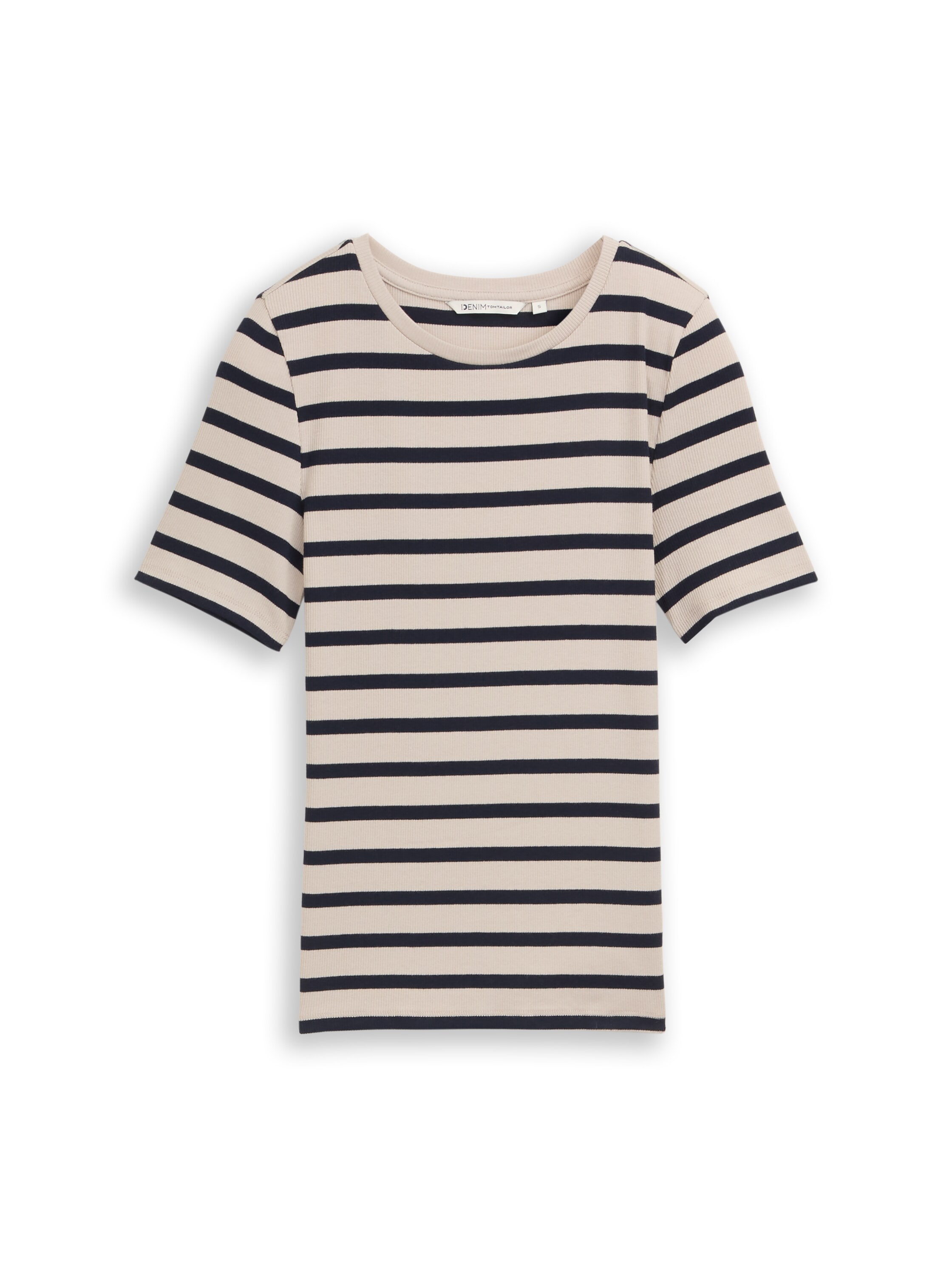 TOM TAILOR Denim Rundhalsshirt gestreift, Fein-Ripp-Optik
