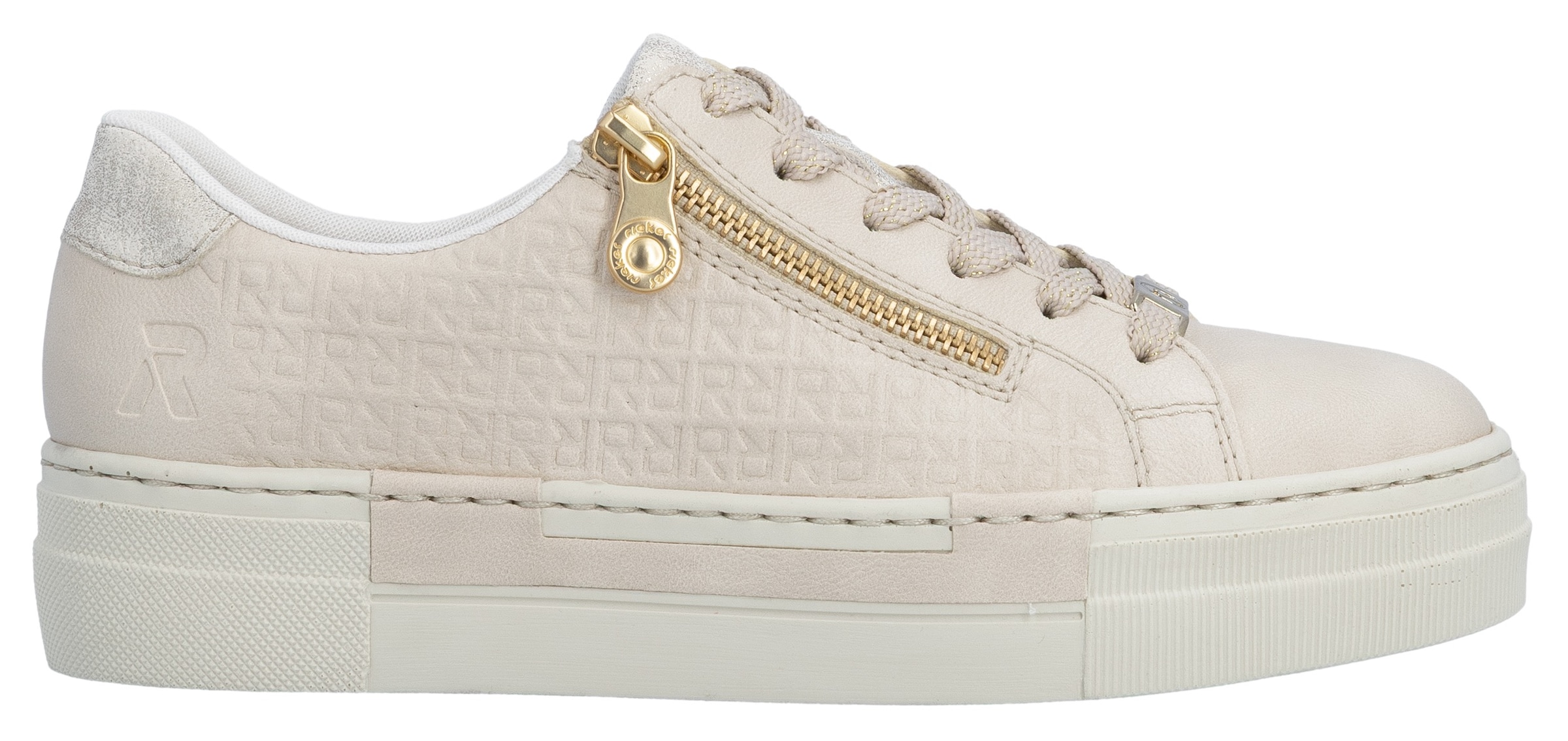 Rieker Plateausneaker  mit goldfarbenem Reißverschluss, Freizeitschuh, Halbschuh, Schnürschuh