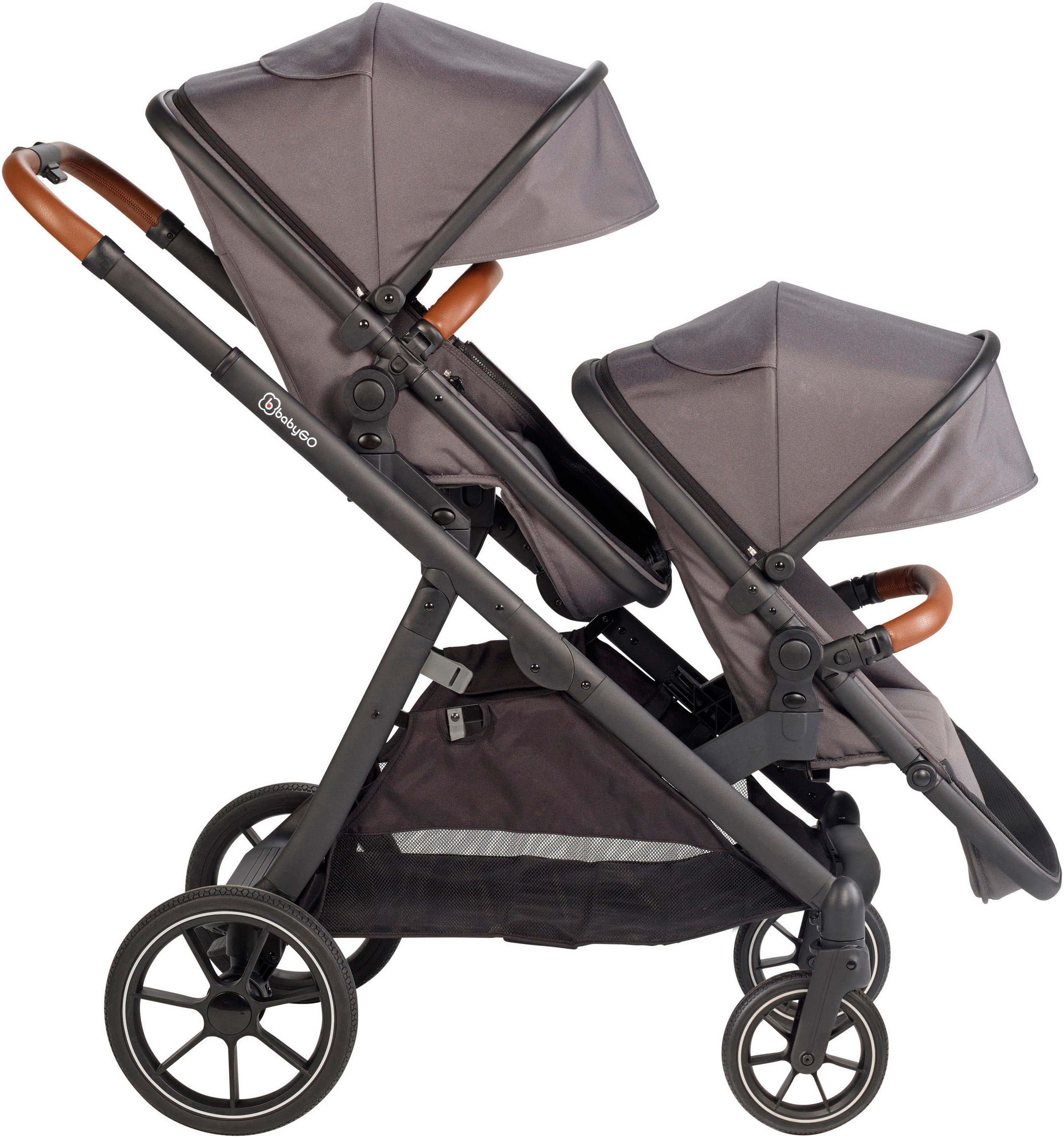 BabyGo Zwillingswagen »Duo«, inklusive Babywannen, Babyschalen, Regebezüge & Wickeltasche
