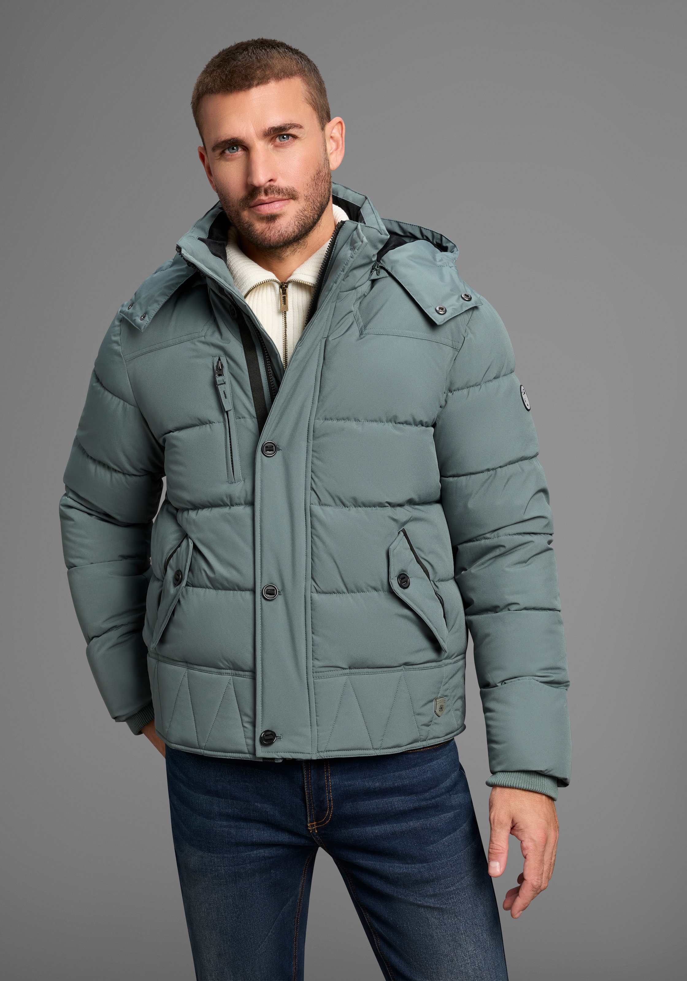 Bruno Banani Steppjacke, mit Kapuze, Winterjacke mit Fellimitat und abnehmbarer Kapuze