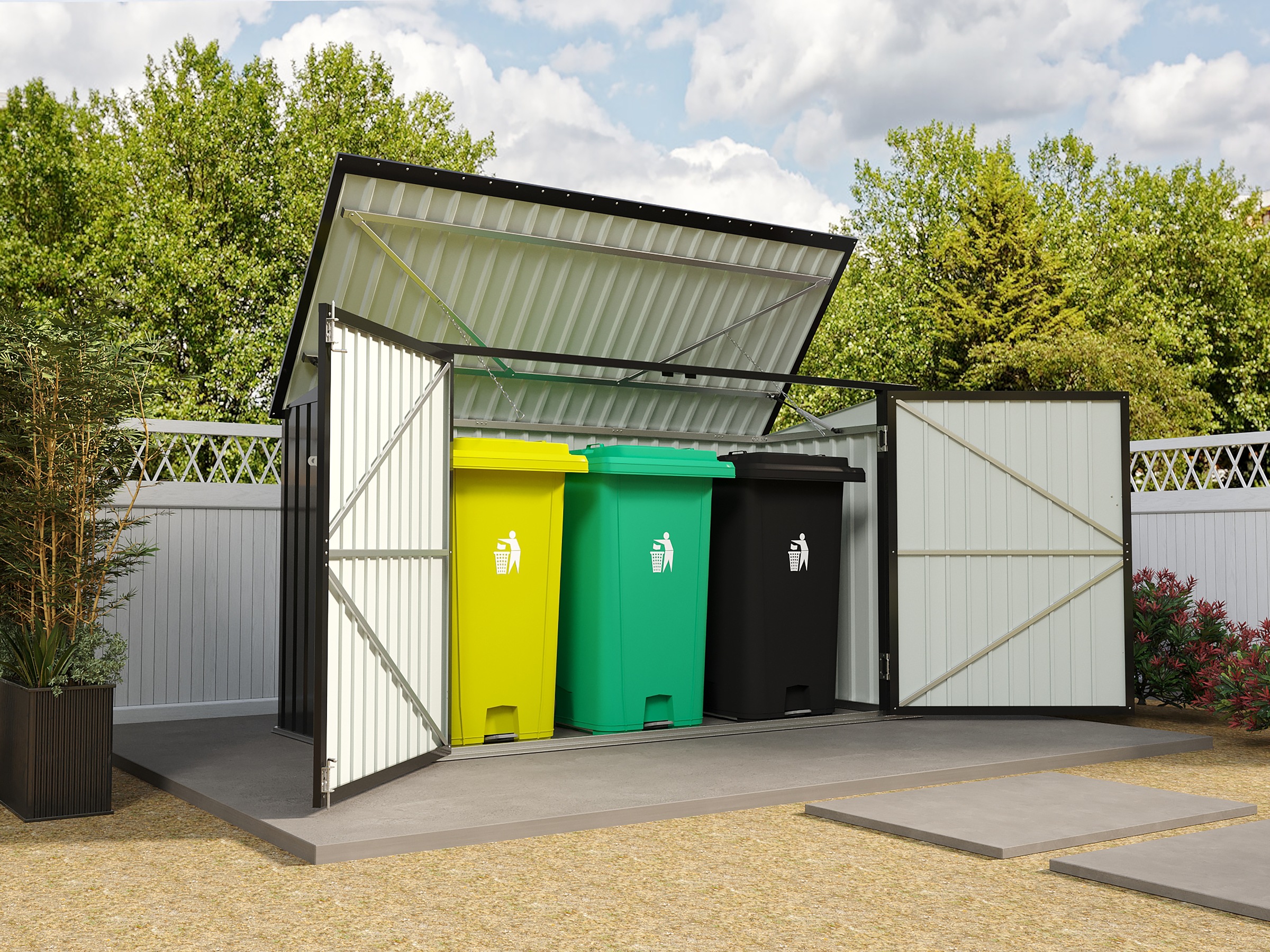 KONIFERA, Mülltonnenbox »Oviedo« BxTxH: 233x105x133 cm, schwarz, Metall, schwarz