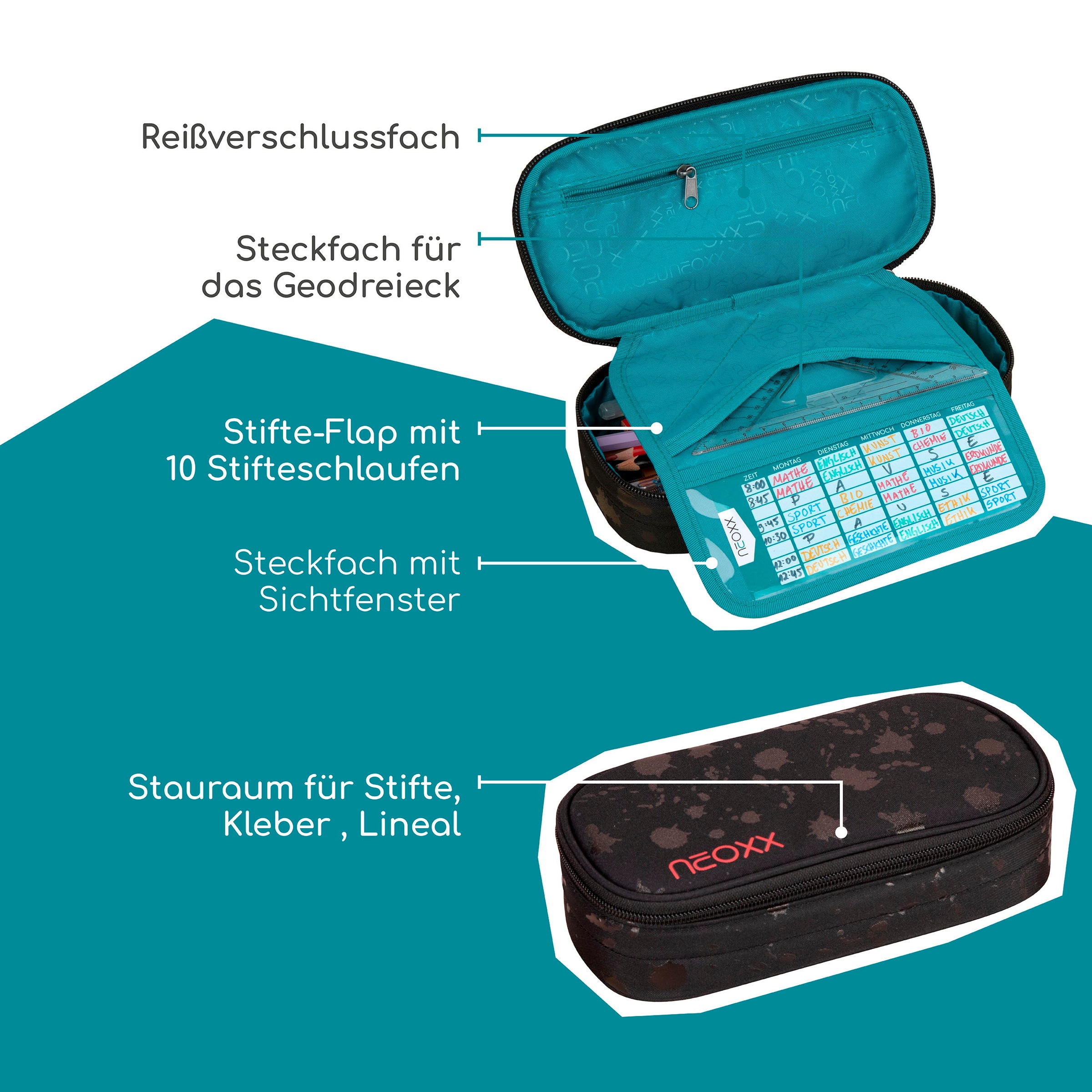 neoxx Schreibgeräteetui »Schlamperbox, Jump, Splash Black«, teilweise aus recyceltem Material