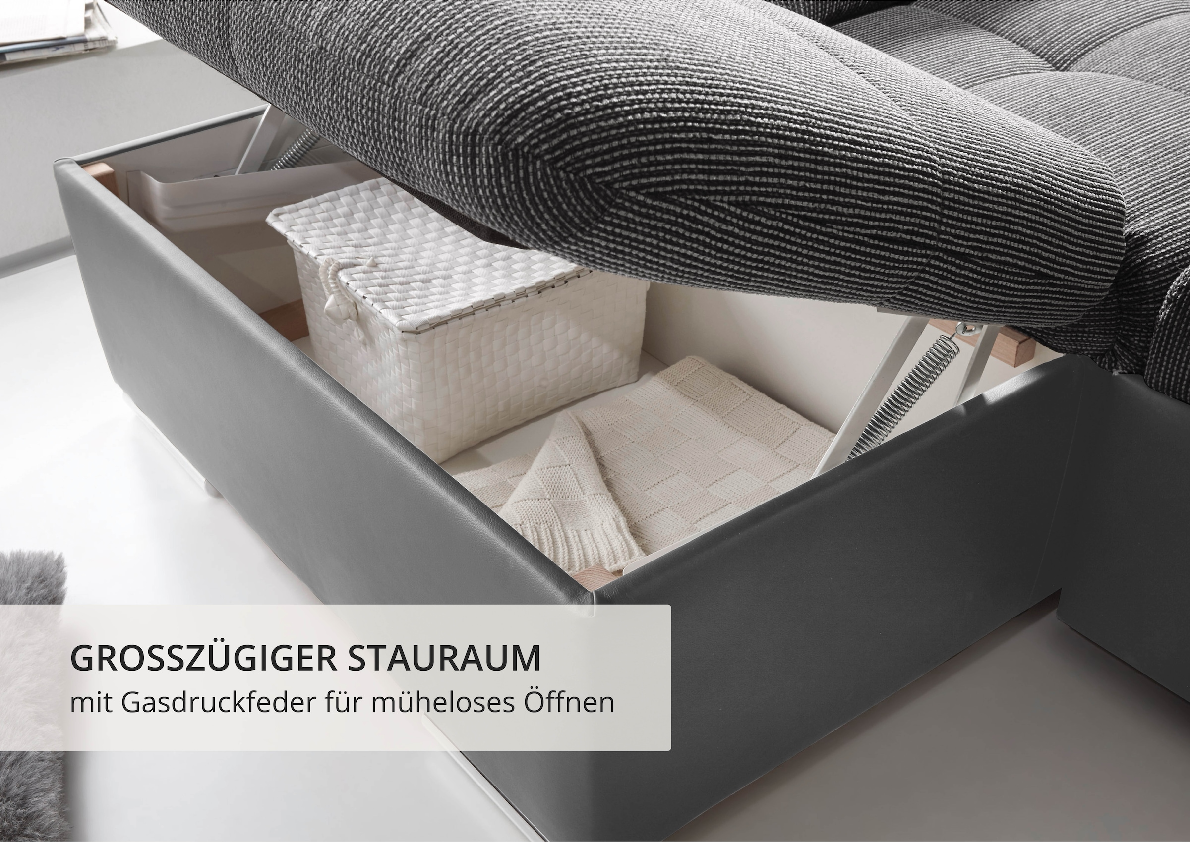 ED EXCITING DESIGN Wohnlandschaft »Jakarta U-Form mit Bettfunktion, Bettkasten« Armteilverstellung, Kopfstützen & 3 Nierenkissen