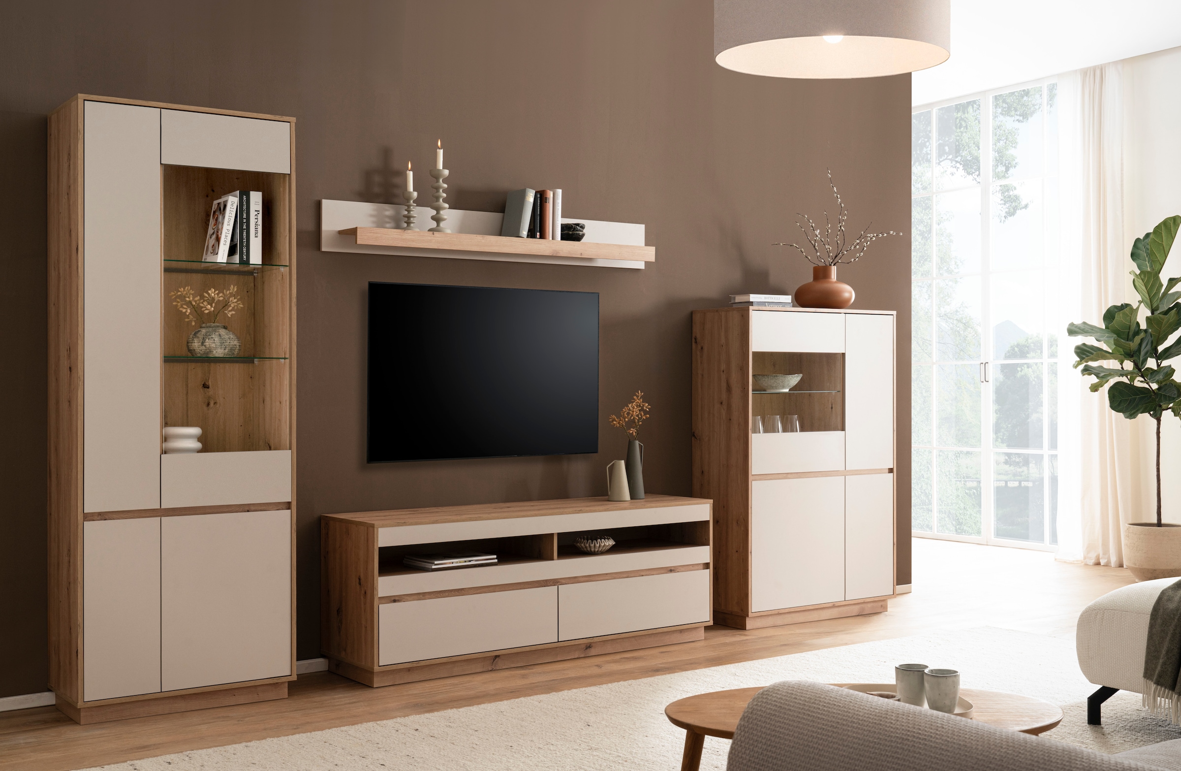 Home affaire Wohnwand »Sonora, moderne Anbauwand, Komplettset in Kaschmir/Eiche« Komplett-Set, 4 Stk. tlg.